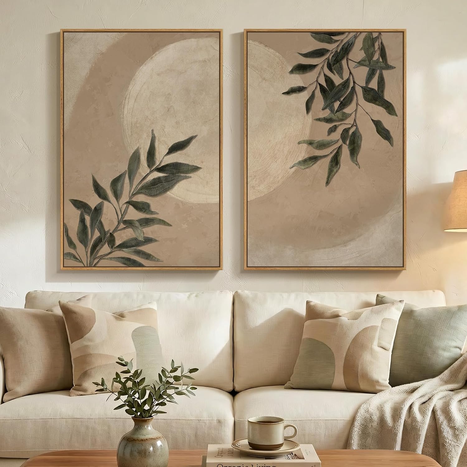 Large Framed Vintage Moon Botanical Wall Art for Living Room, 24x36 In