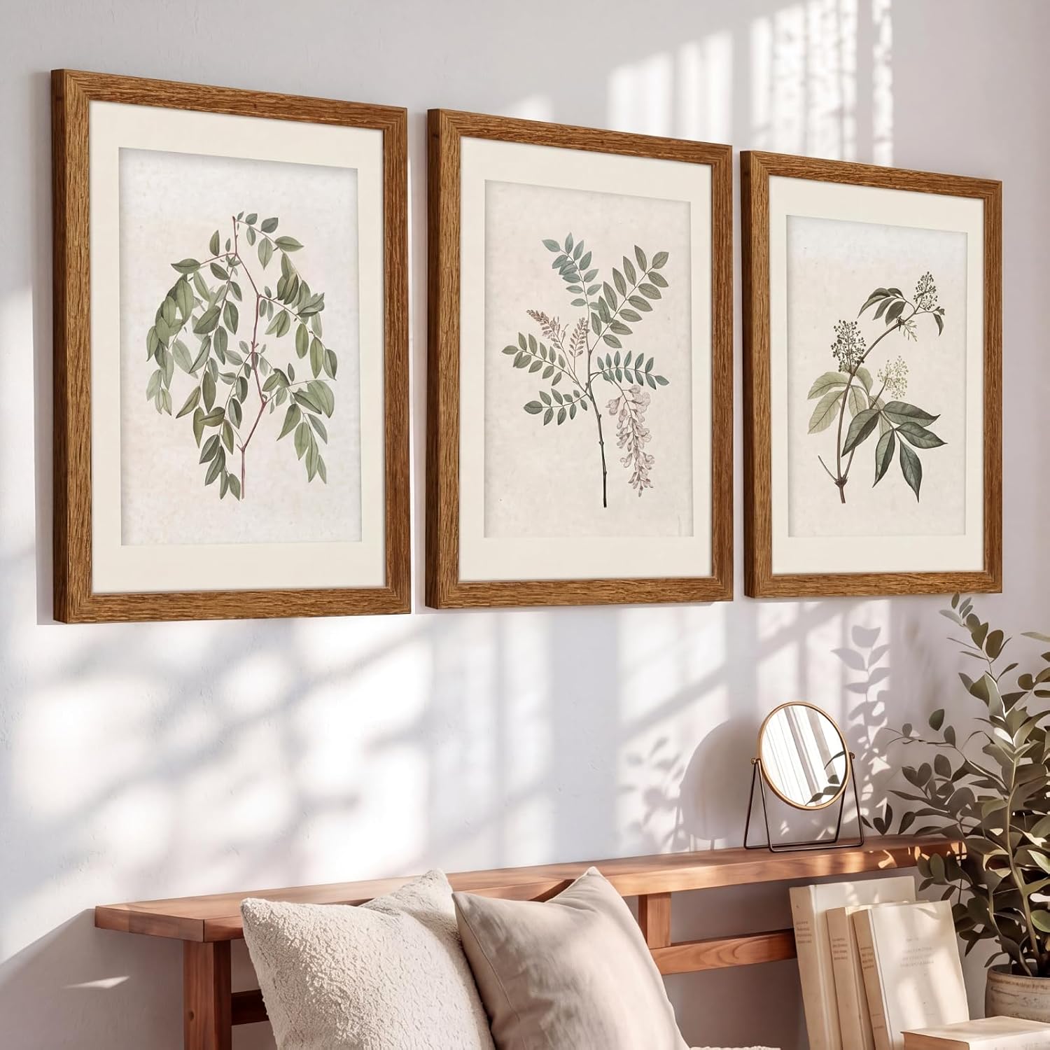 Unittype 3 Pcs Sage Green Plant Canvas Painting Framed Botanical Wall Art