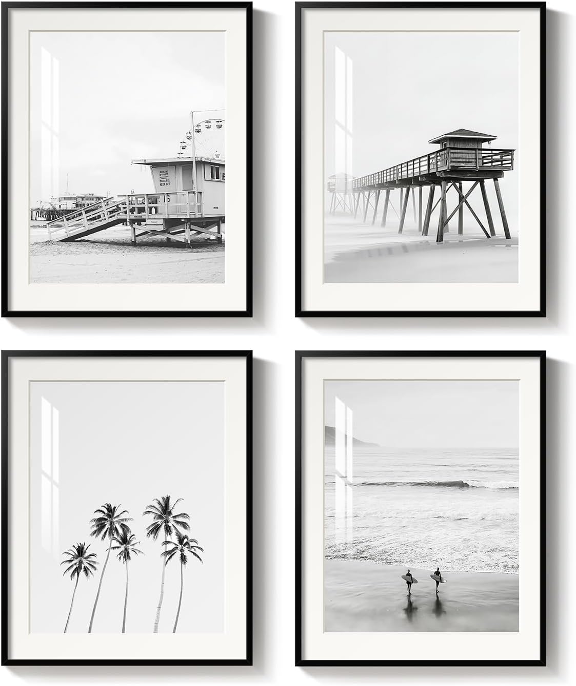 Framed Coastal Beach Black and White Wall Art Set, 11 x 14 Inch