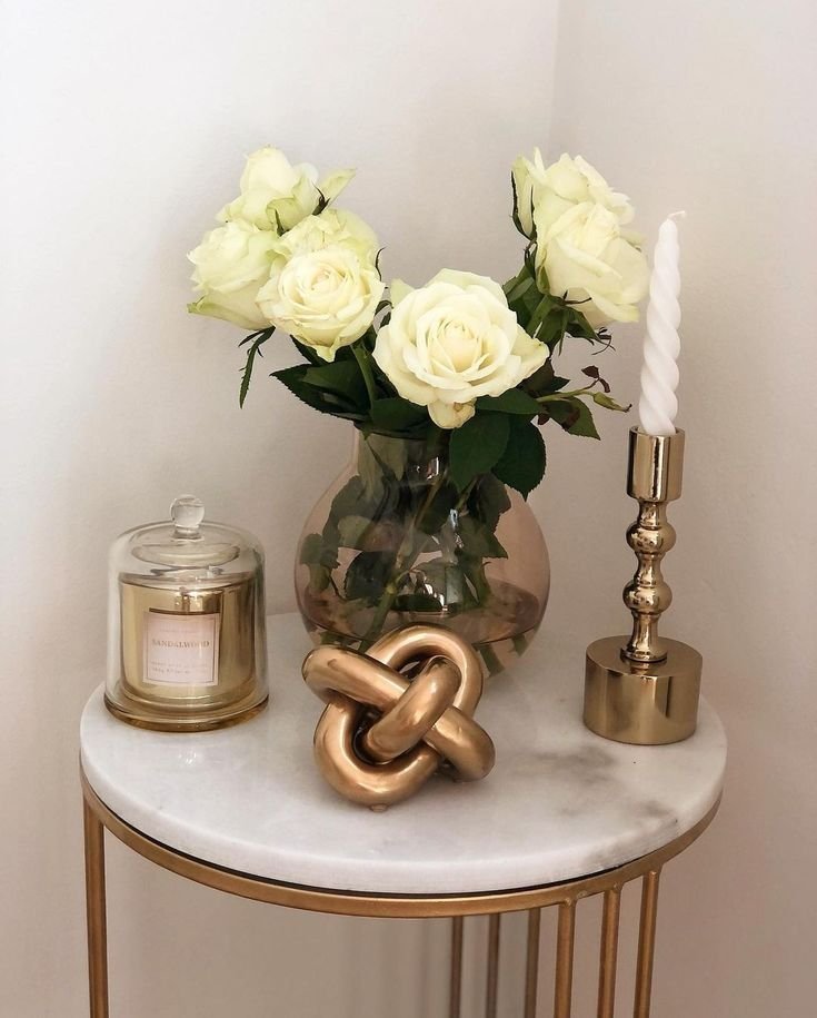 Second example of mixed materials styled on a side table