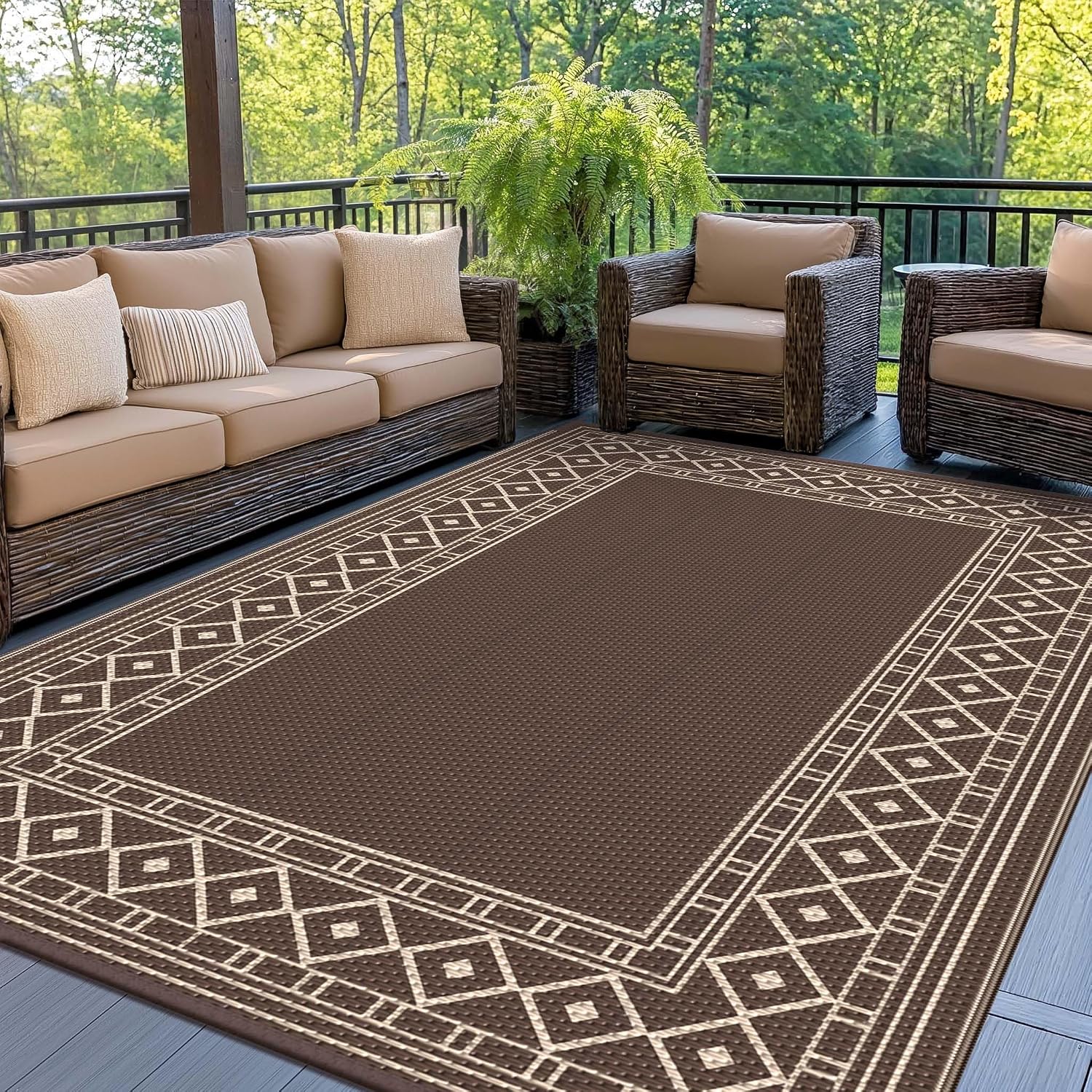 GENIMO Waterproof Plastic Outdoor Patio Rug, 5 x 8 Ft, Coffee Beige