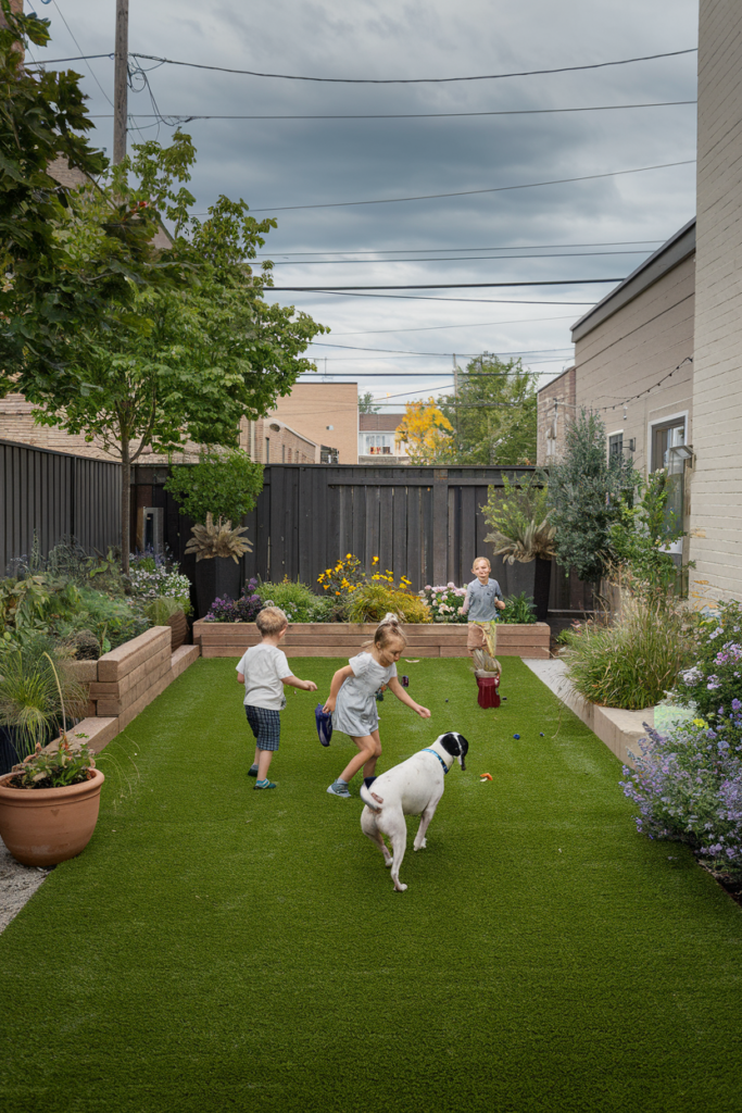 Low-maintenance artificial turf keeping a small yard green year-round