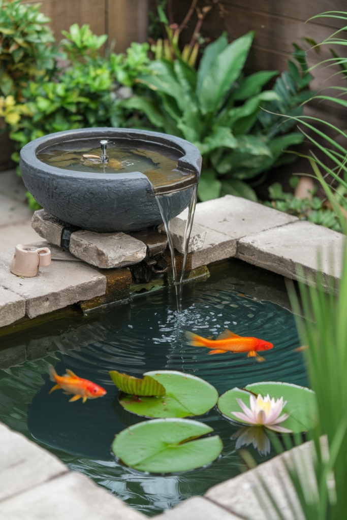 Compact water feature adding tranquility to a small backyard