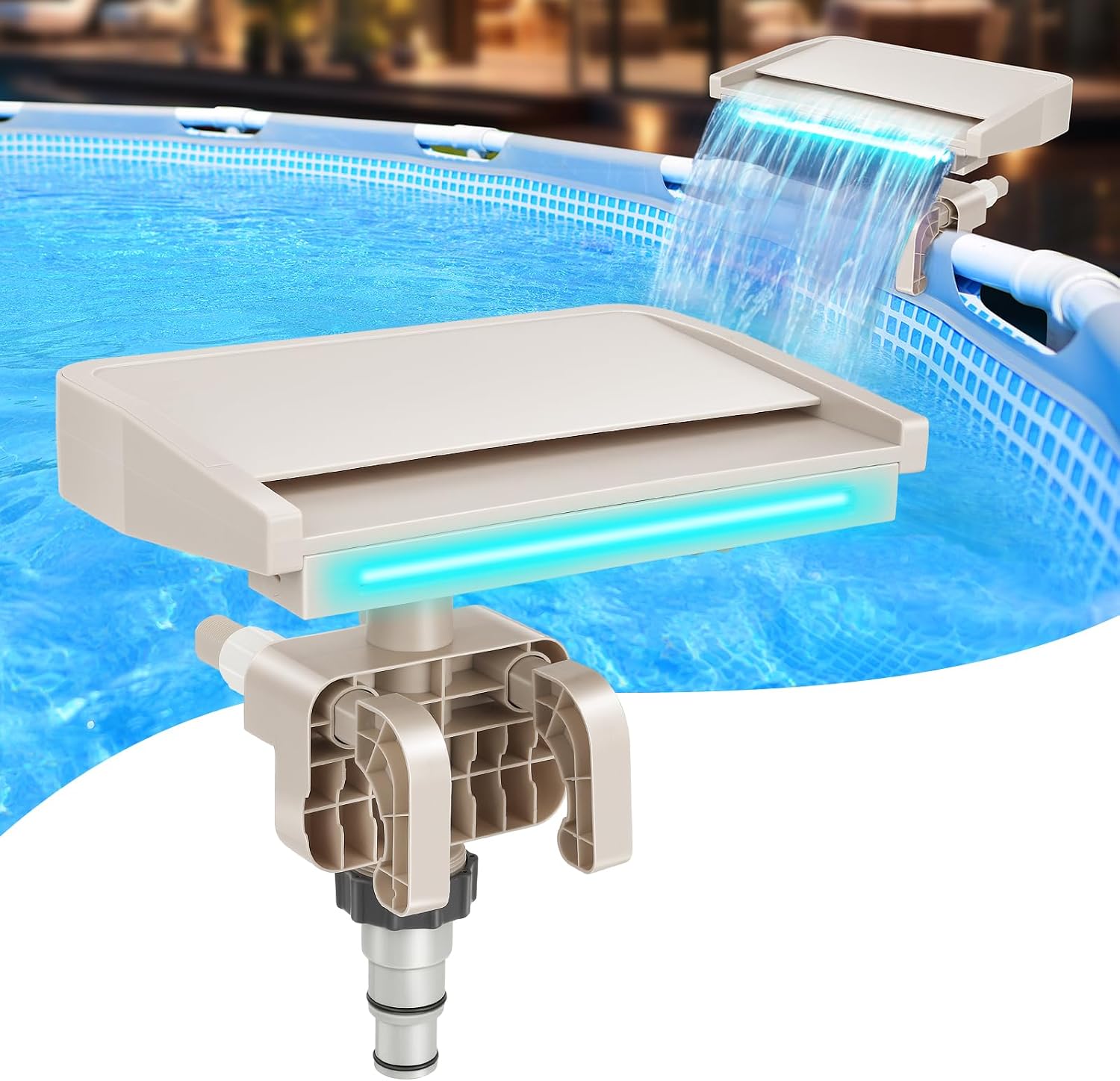 Hanaoyo LED Pool Waterfall Fountain, 7 Lighting Colors, for Above Ground Pools