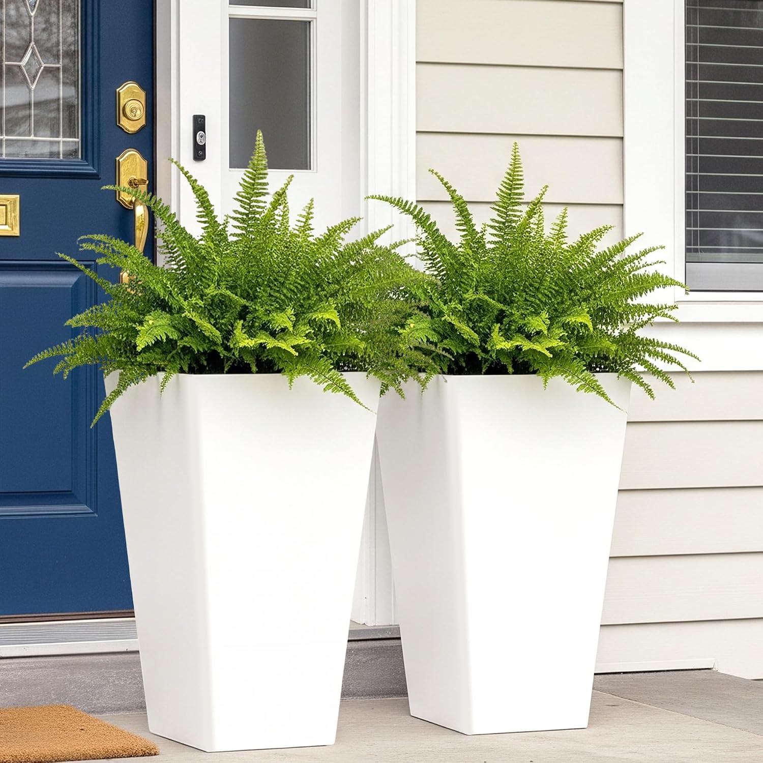 Worth Garden 20 Inch White Tall Planters, Set of 2