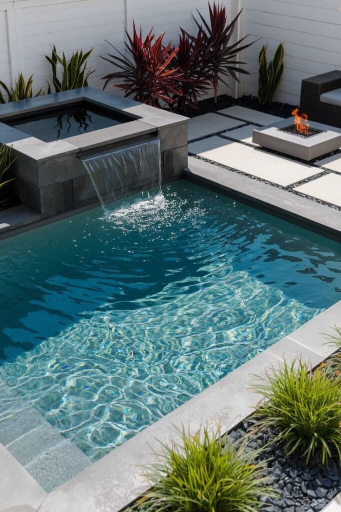 Small pool with a water feature adding drama and sound