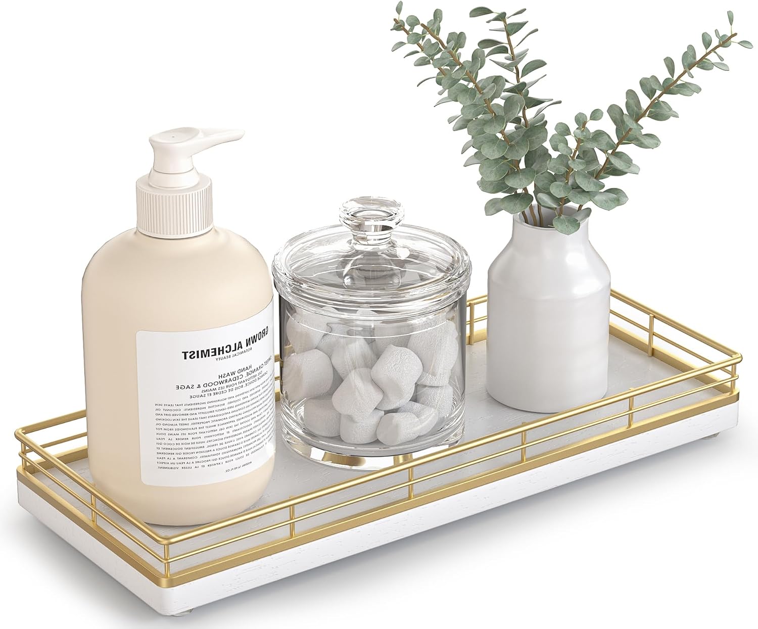 Bathroom Tray for Counter Top Organizer, Oak Wood Vanity Tray