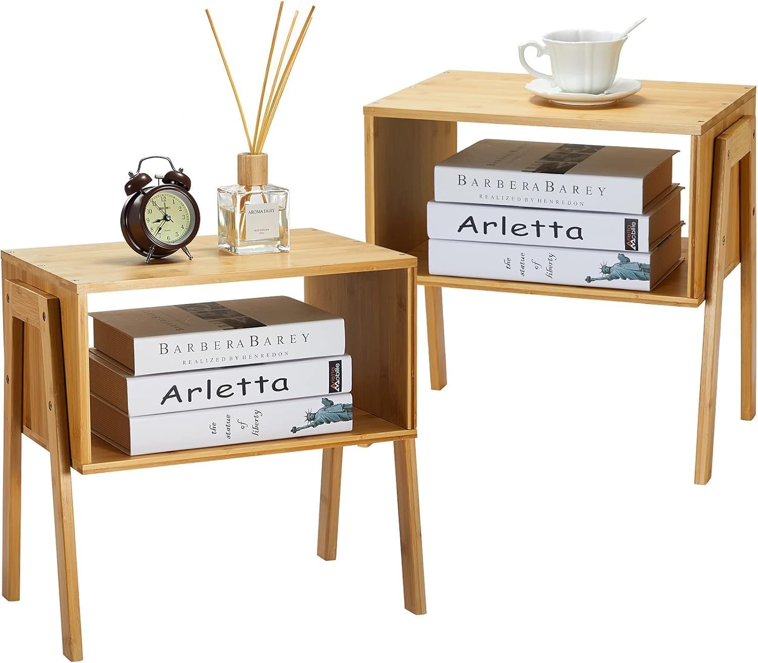 Pipishell Bamboo Stackable Nightstands, Set of 2, Small Bedside Tables
