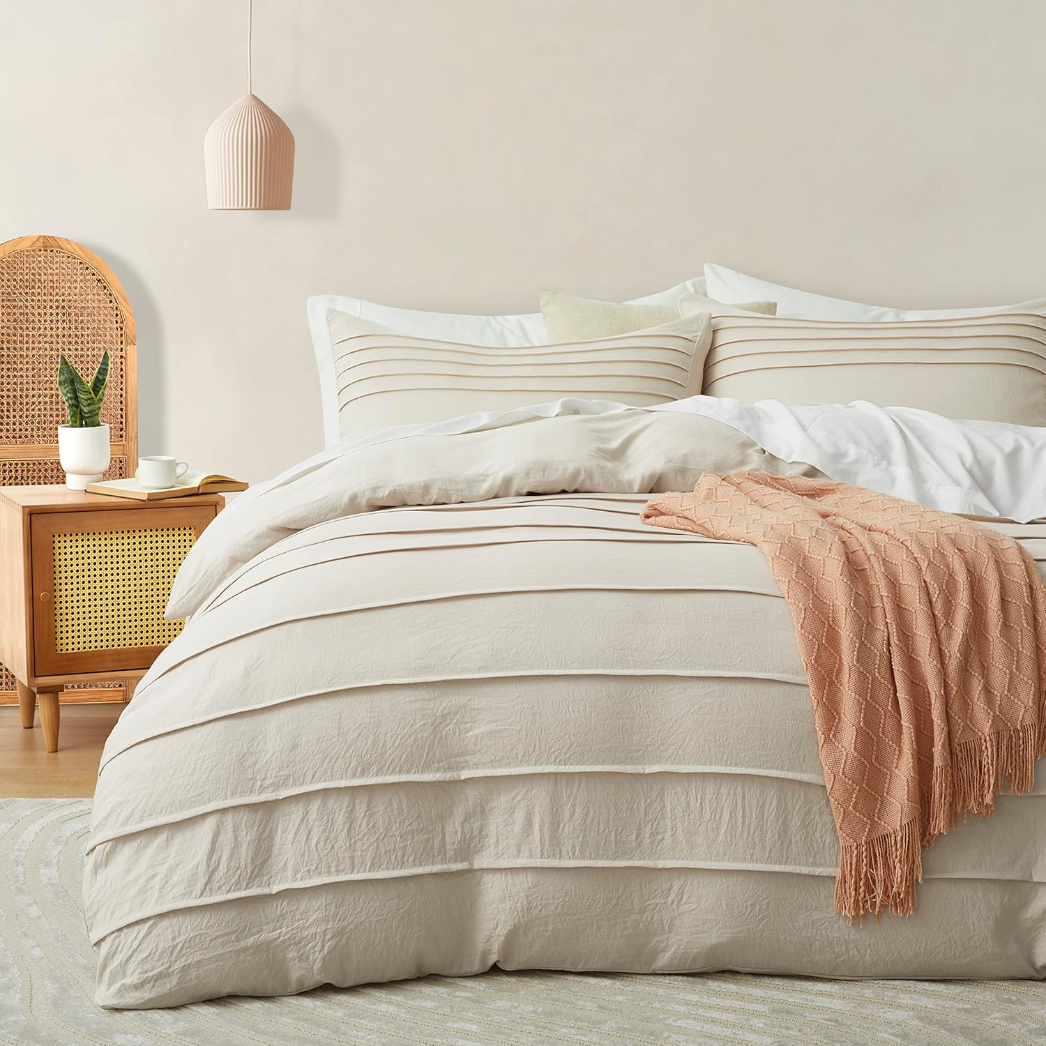 Oli Anderson 3 Piece Pleated Duvet Cover Set, Beige, King