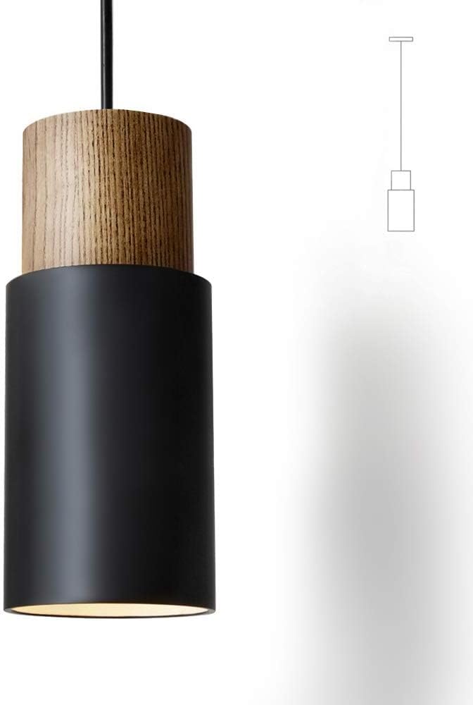 DUHU Black and Wood Modern Metal Pendant Light, Single Light