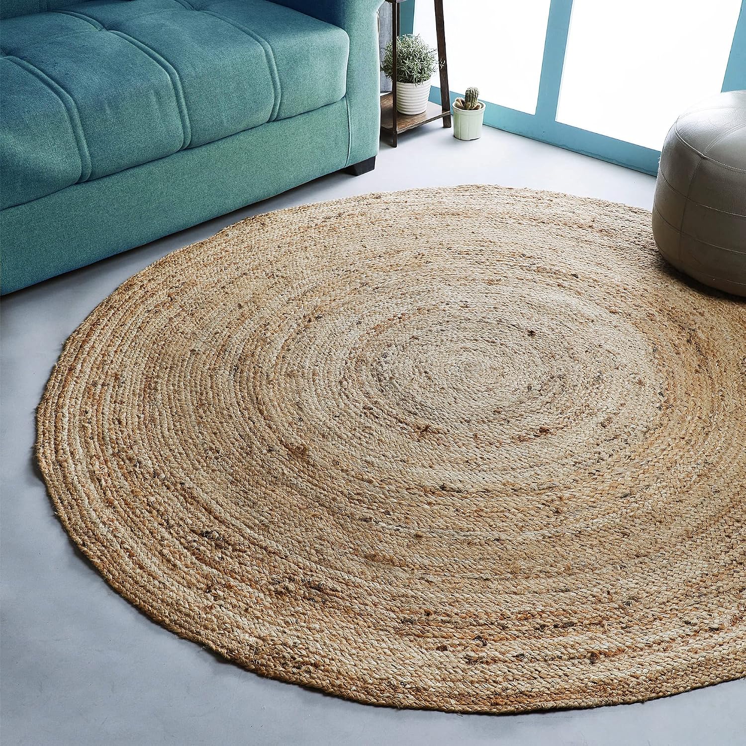 Hausattire Jute Braided Woven Area Rug 6 Feet Round - Natural