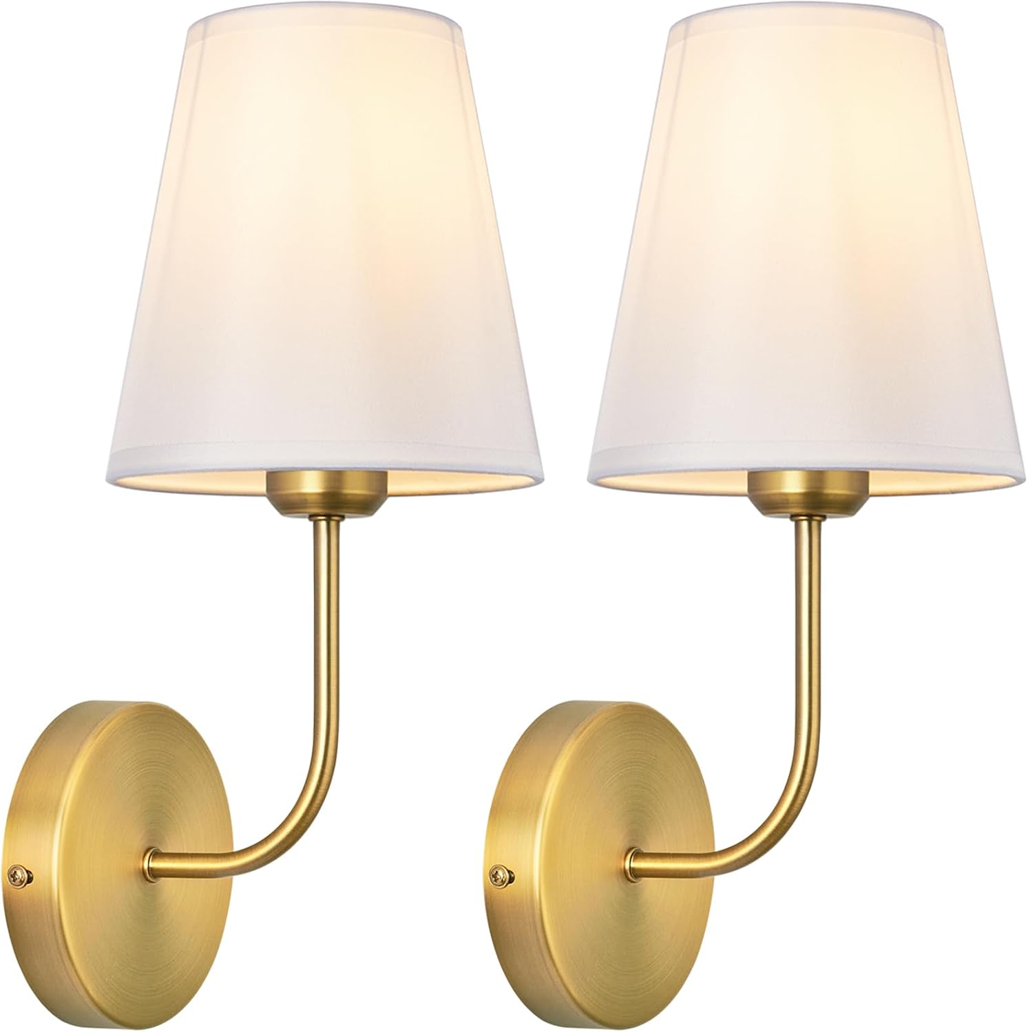 Antique Brass Hardwired Wall Sconce Set of 2 - Gold Finish with White Fabric Shades，Bedroom Lighting, Living Room, Farmhouse, Fireplace, Hallway, Bedside Lamp,Bathroom Wall Lights