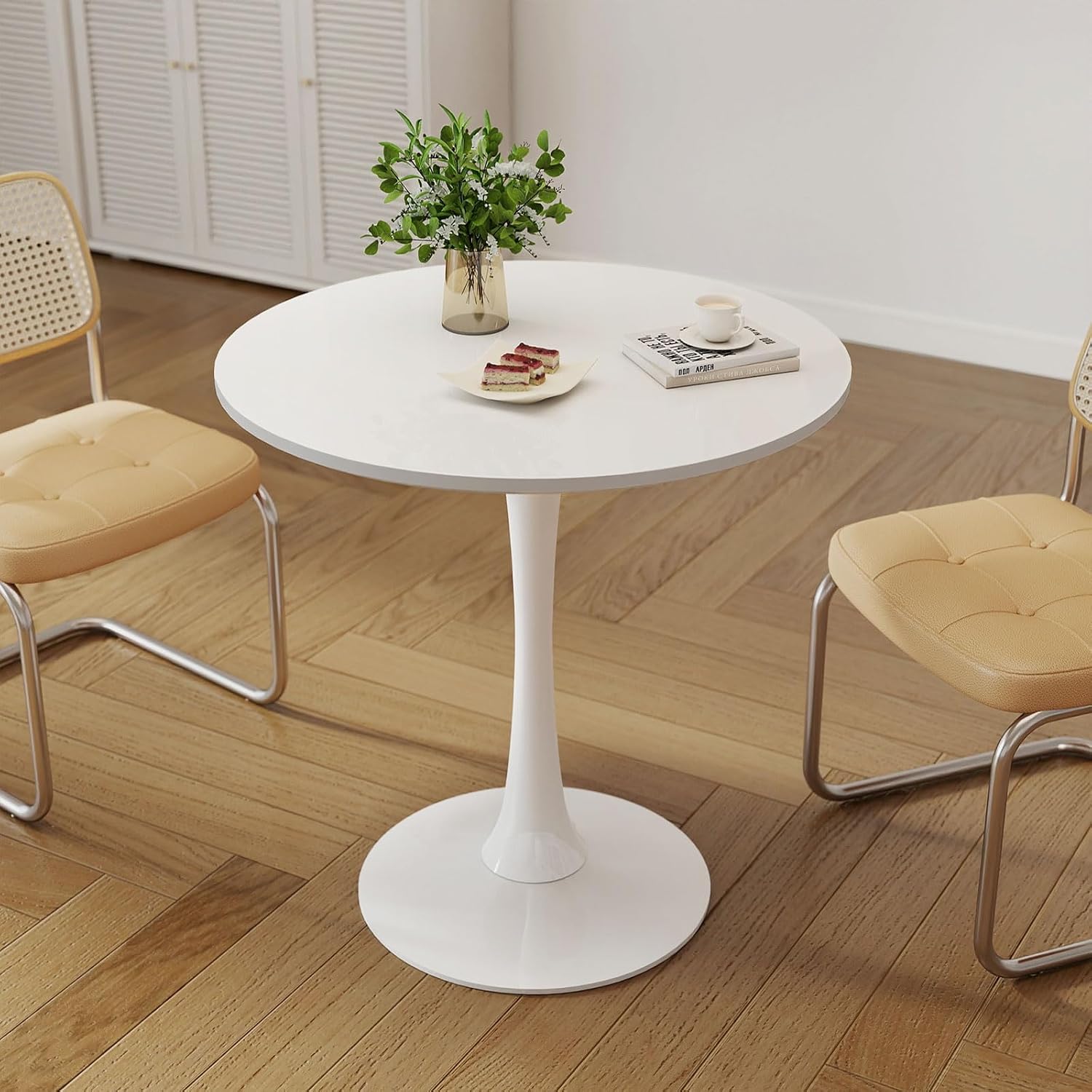 Small Dining Table with MDF Top & Metal Pedestal Base
