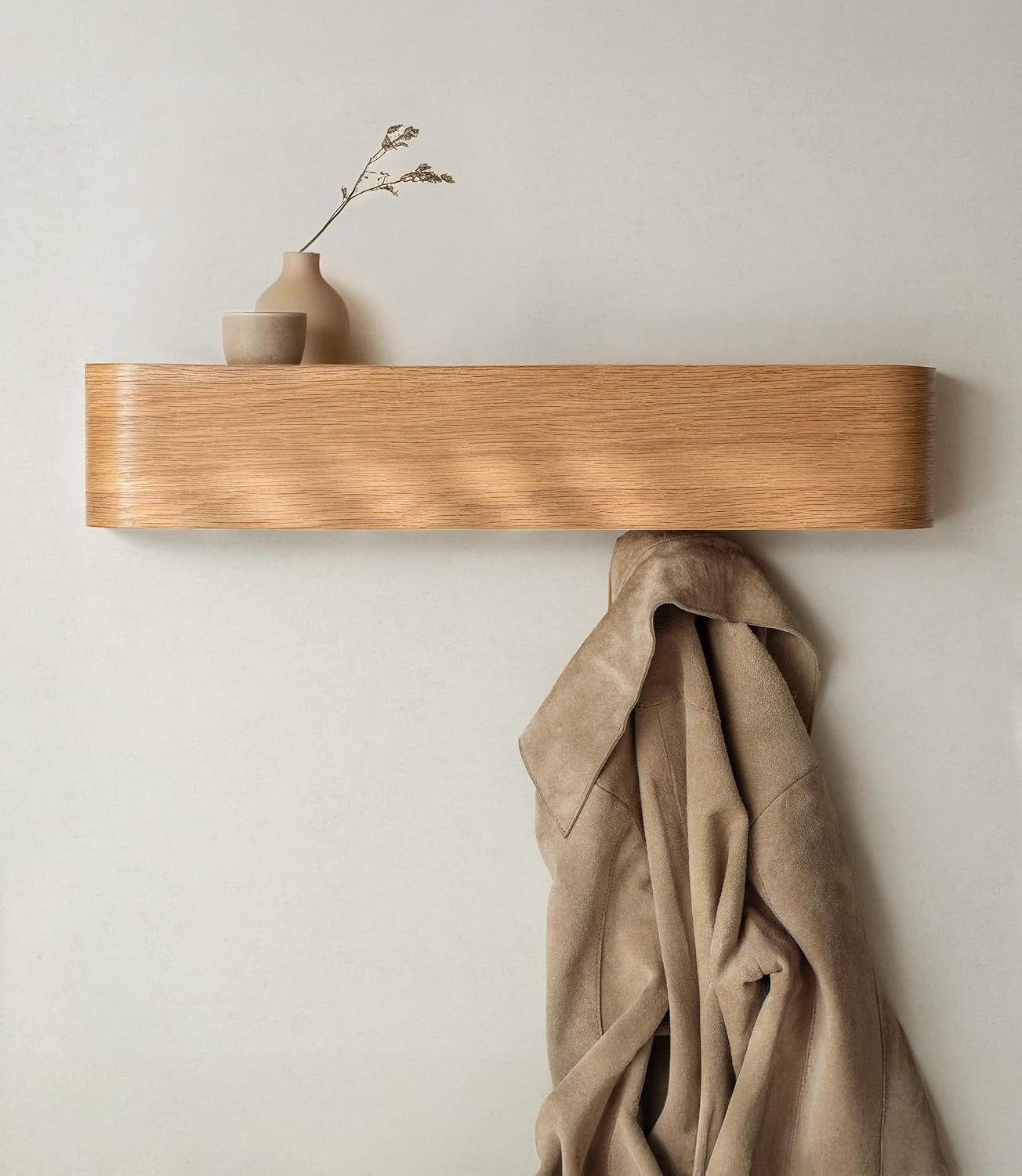 Kazai Toke Modern Wall-Mounted Coat Rack with Hidden Hooks, Solid Wood Veneer