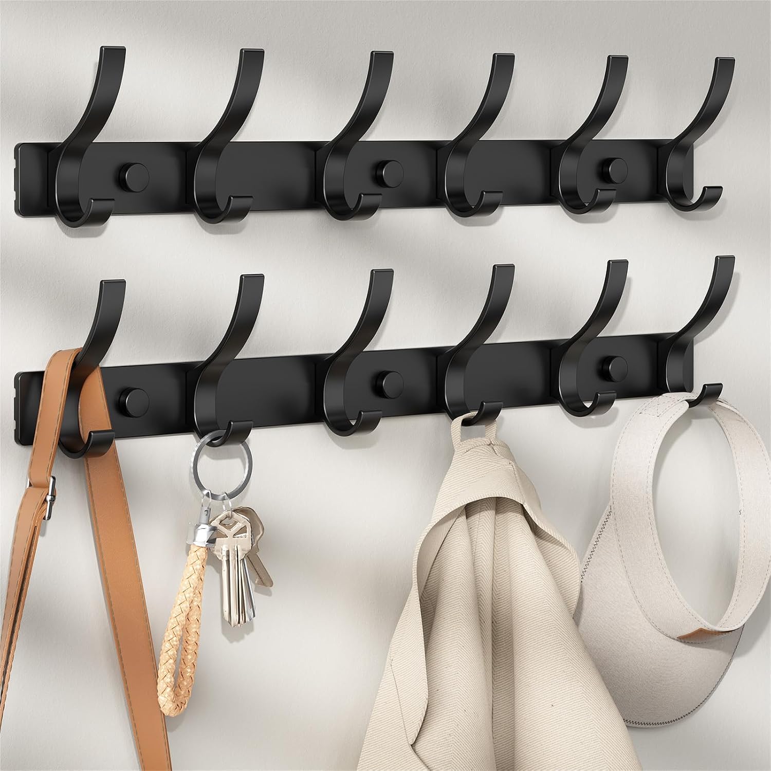 Optish 2 Piece Wall Coat Rack with 12 Metal Hooks