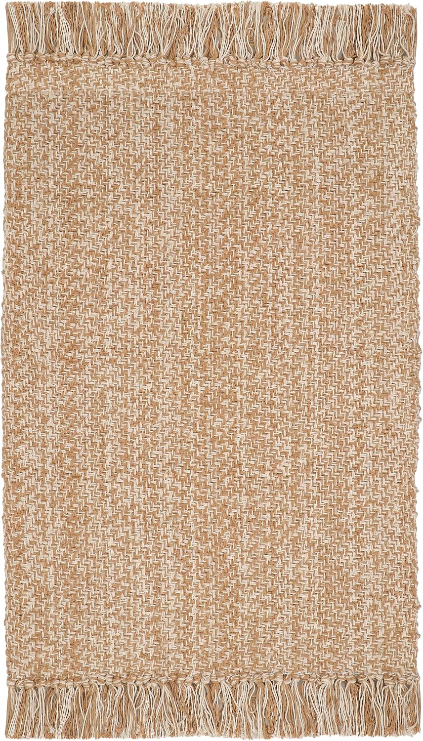 COTTON CRAFT Woven Entryway Mat with Fringe, 22 x 34 Inch, Tan Natural