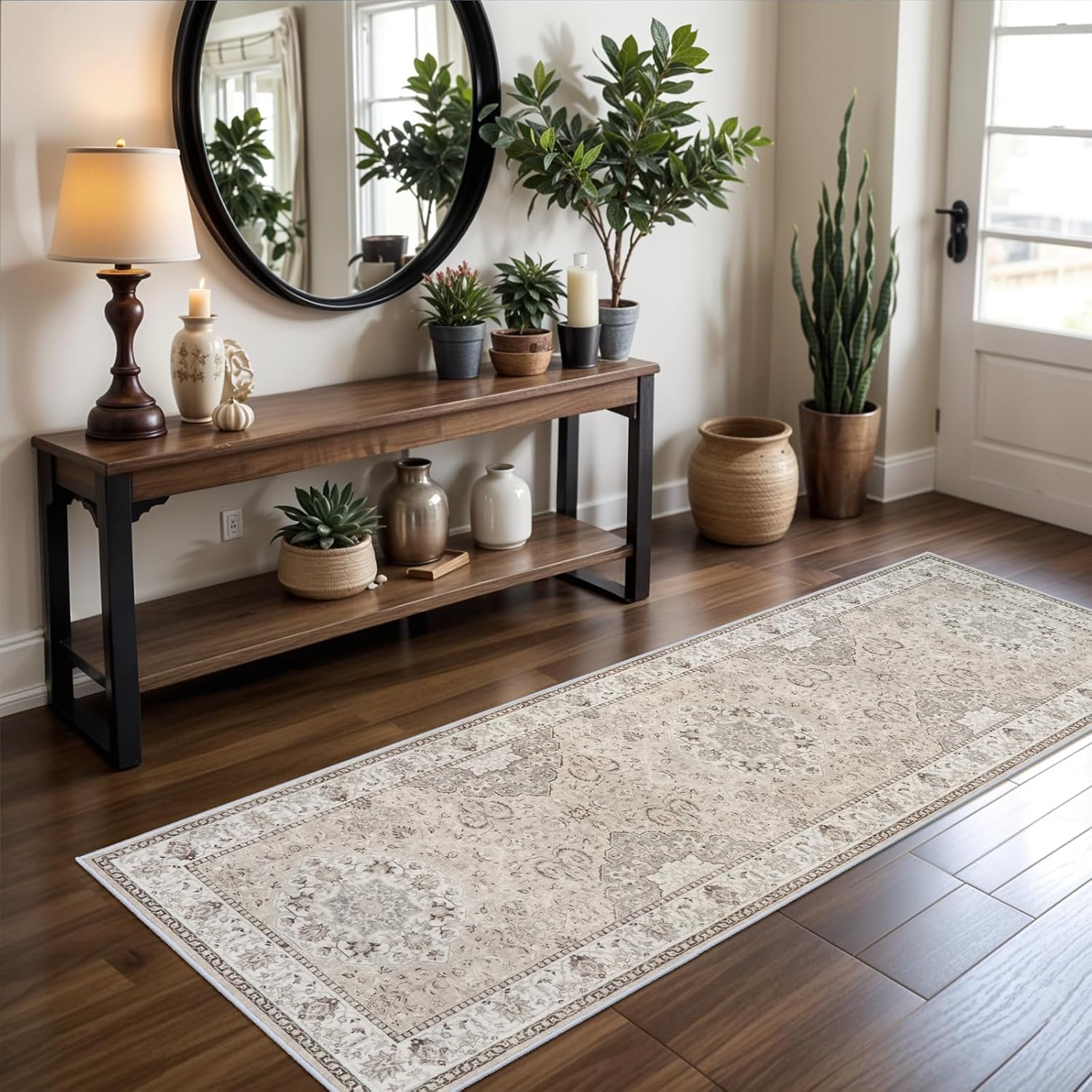 Washable 2 x 8 Hallway Runner Rug, Vintage Style, Water Resistant