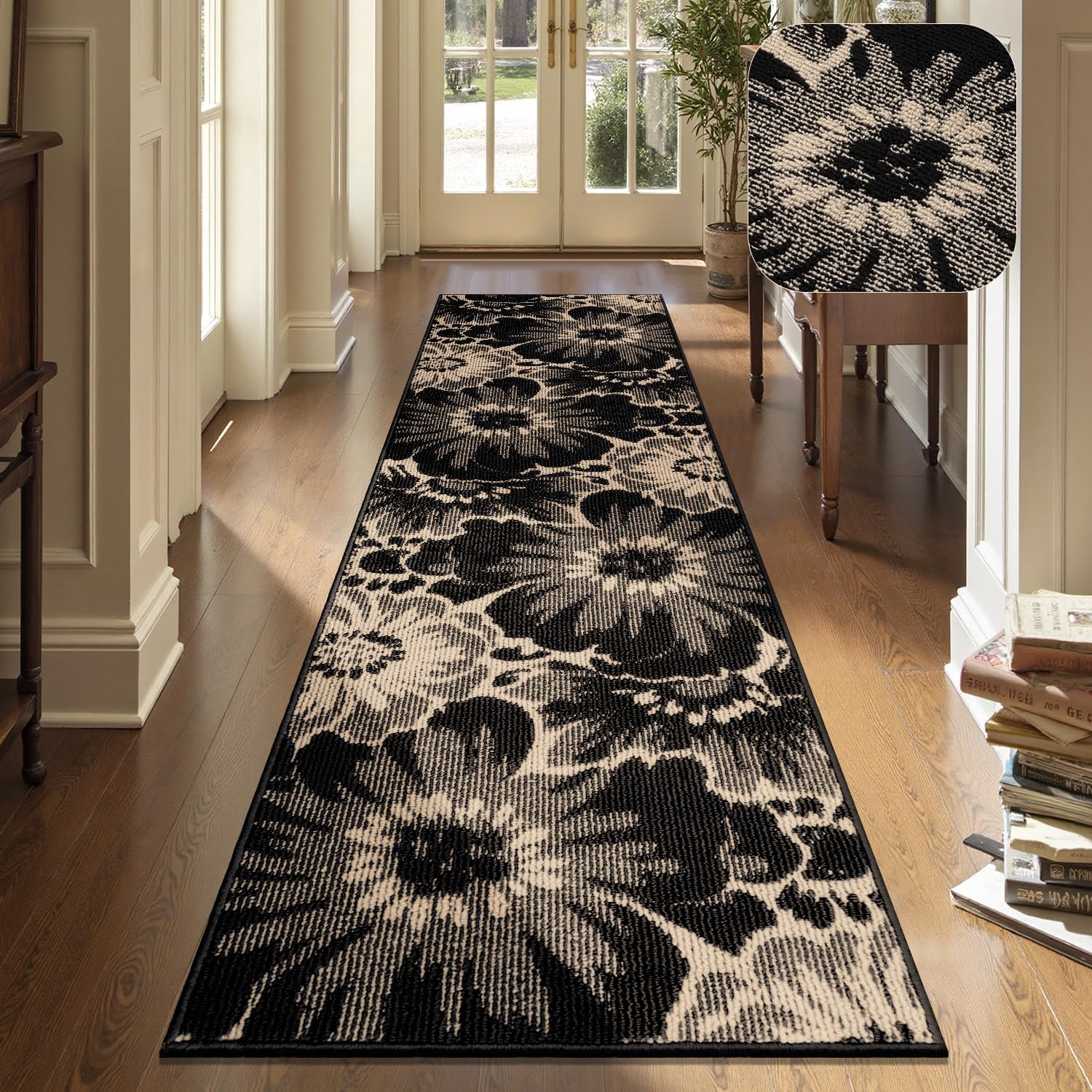 Findosom 2 x 8 Hallway Runner Rug, Non-Slip, Washable Textured Floral