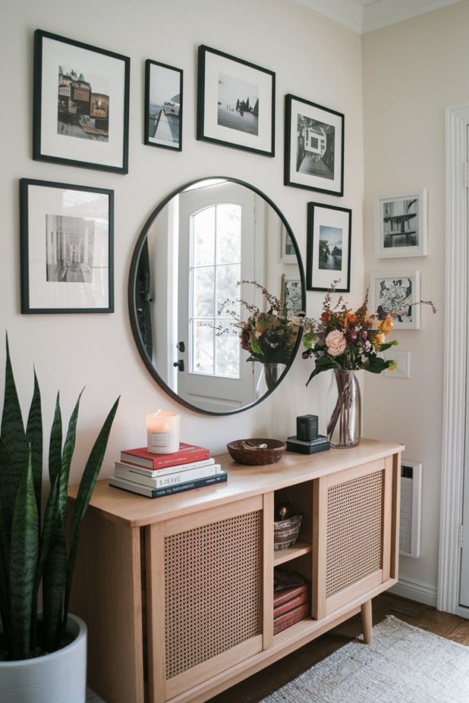 A single personal decor piece adding character to a small entrance