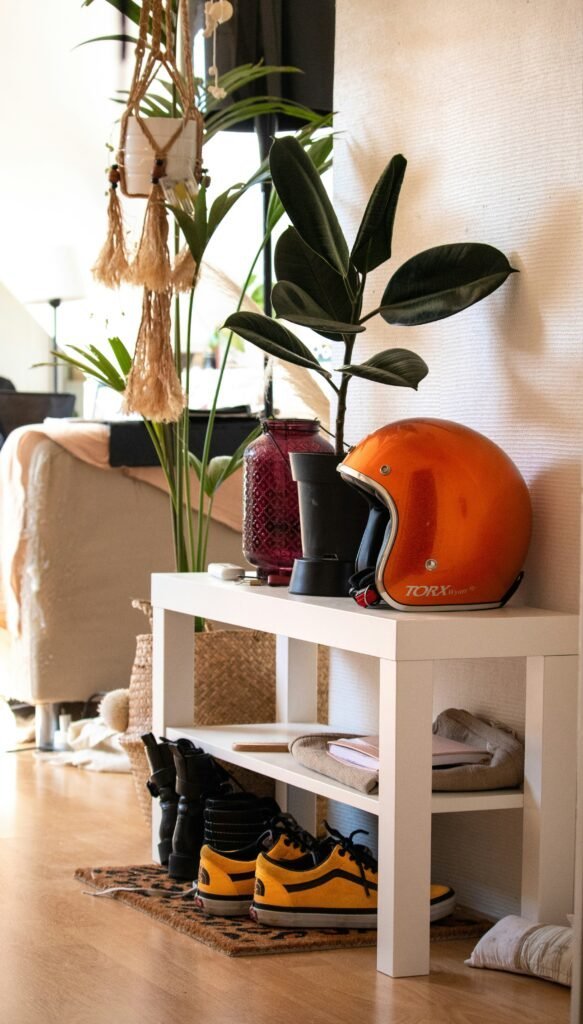 Vertical storage solutions maximizing a small entrance