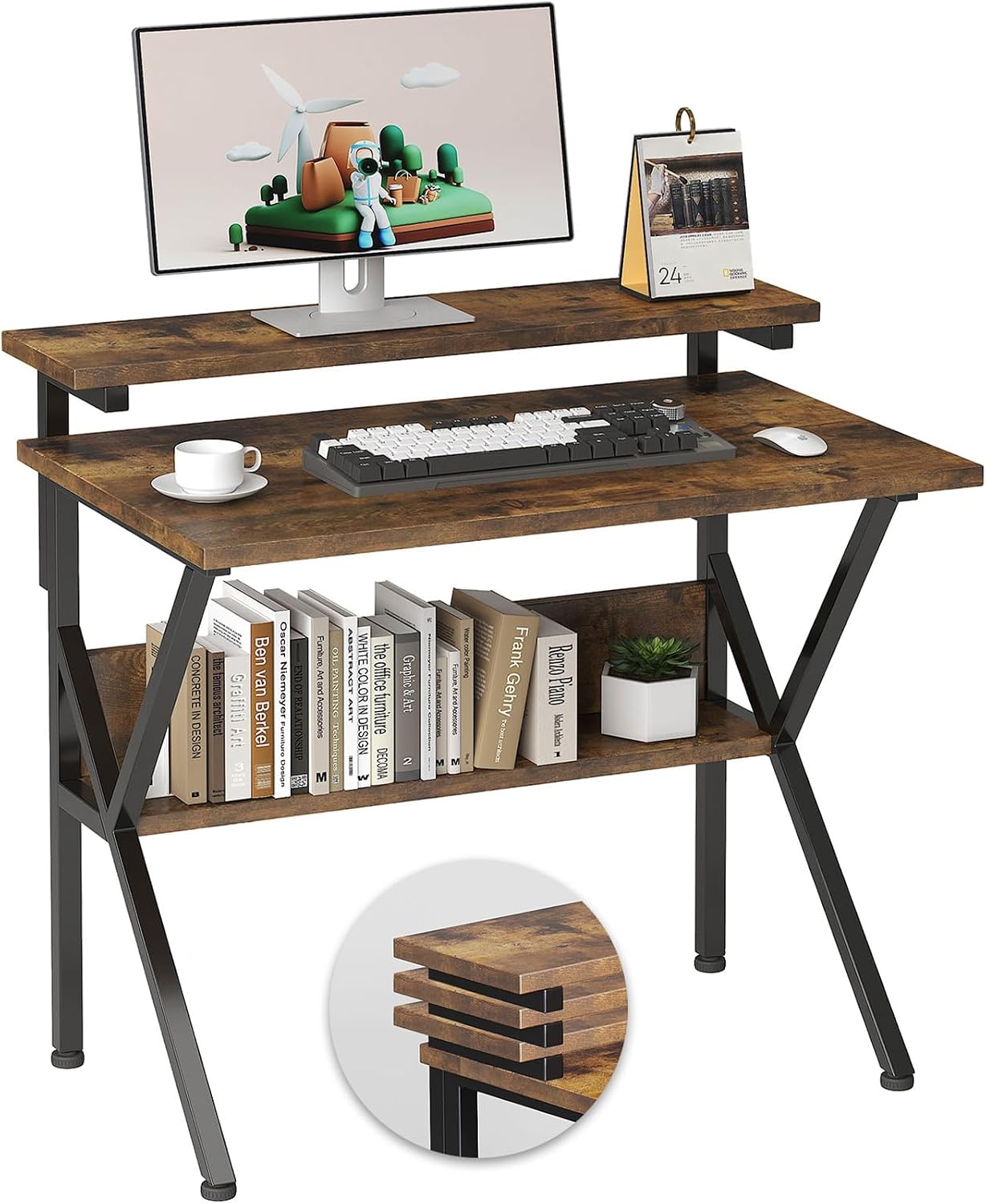COTUBLR 27.5 Inch Small Computer Desk with Adjustable Monitor Shelf