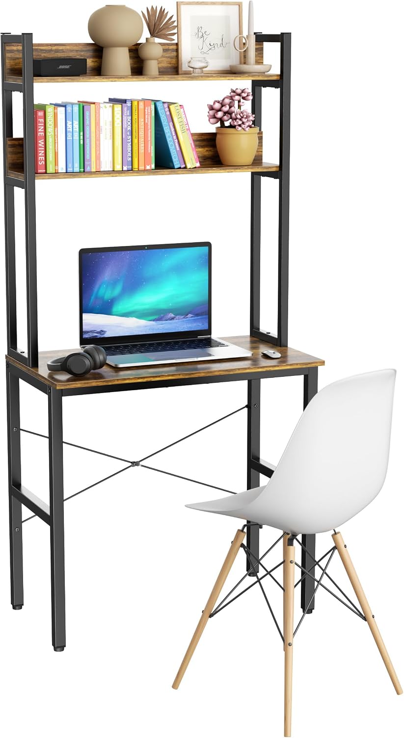 Aquzee 31 Inch Small Desk with Shelves and Hutch