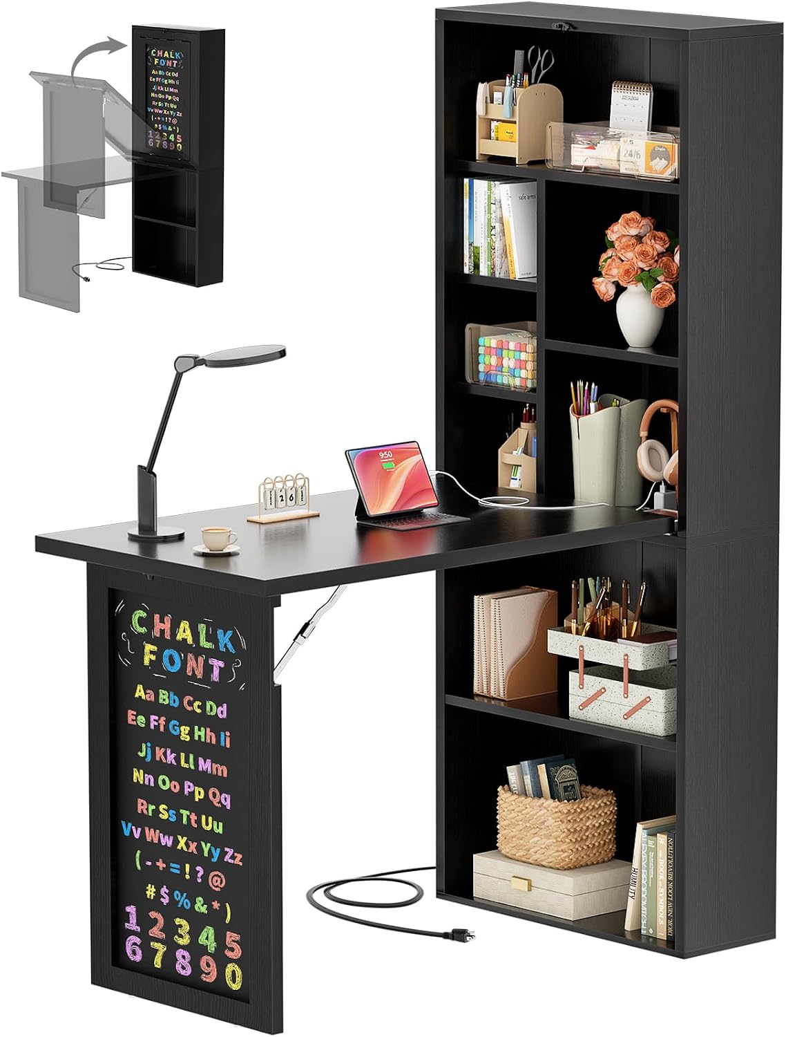 Armocity Small Folding Fold-Out Murphy Desk with Outlets, Craft Table