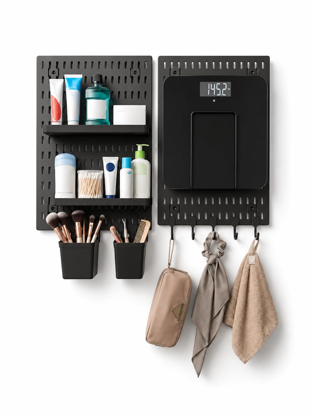 Black Pegboard Wall Organizer with Scale Holder