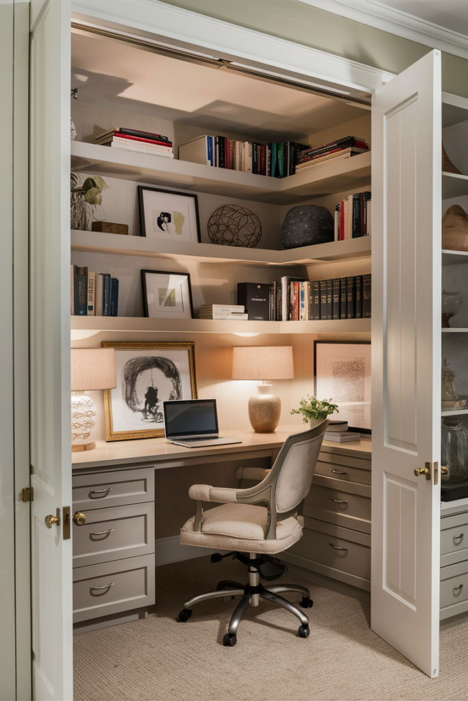 Compact cloffice setup making use of unused closet space