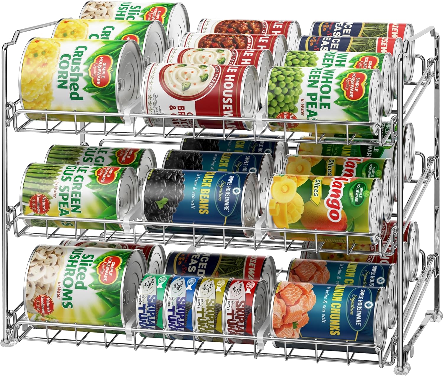 Simple Houseware 3-Tier Stackable Can Organizer Rack, Holds 36 Cans, Chrome