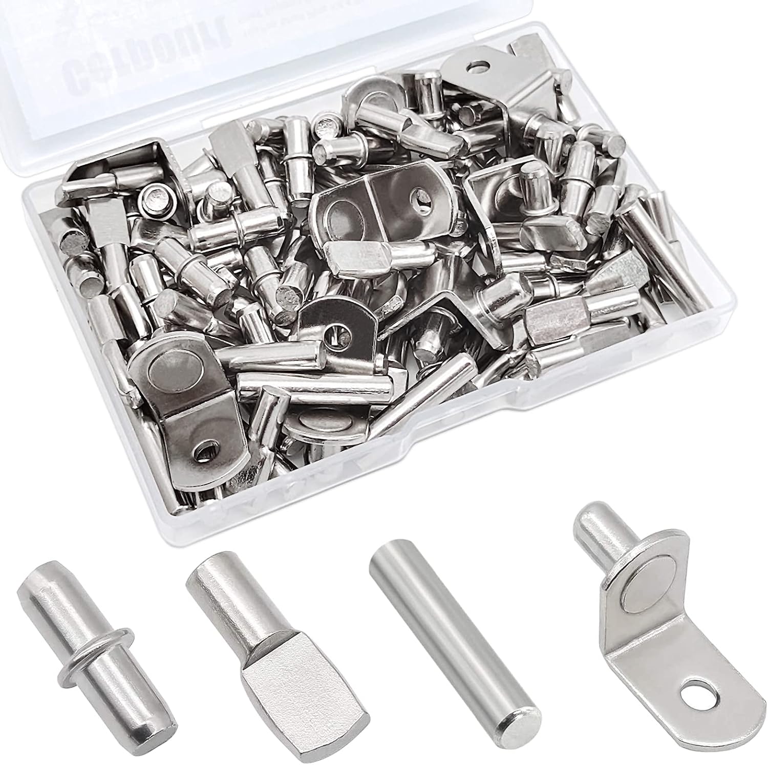 104 Piece Nickel Plated Shelf Pins Kit, 4 Styles of Shelf Support Pegs
