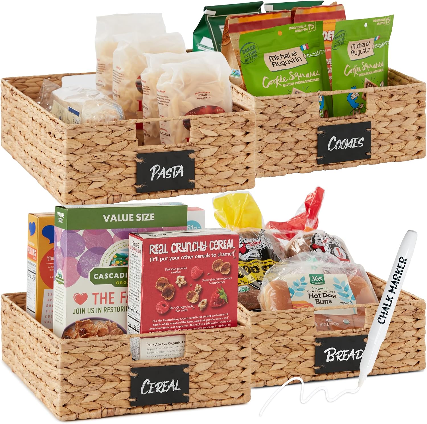 Best Choice Products 4 Pack Large Water Hyacinth Pantry Baskets, 16 x 12 Inch