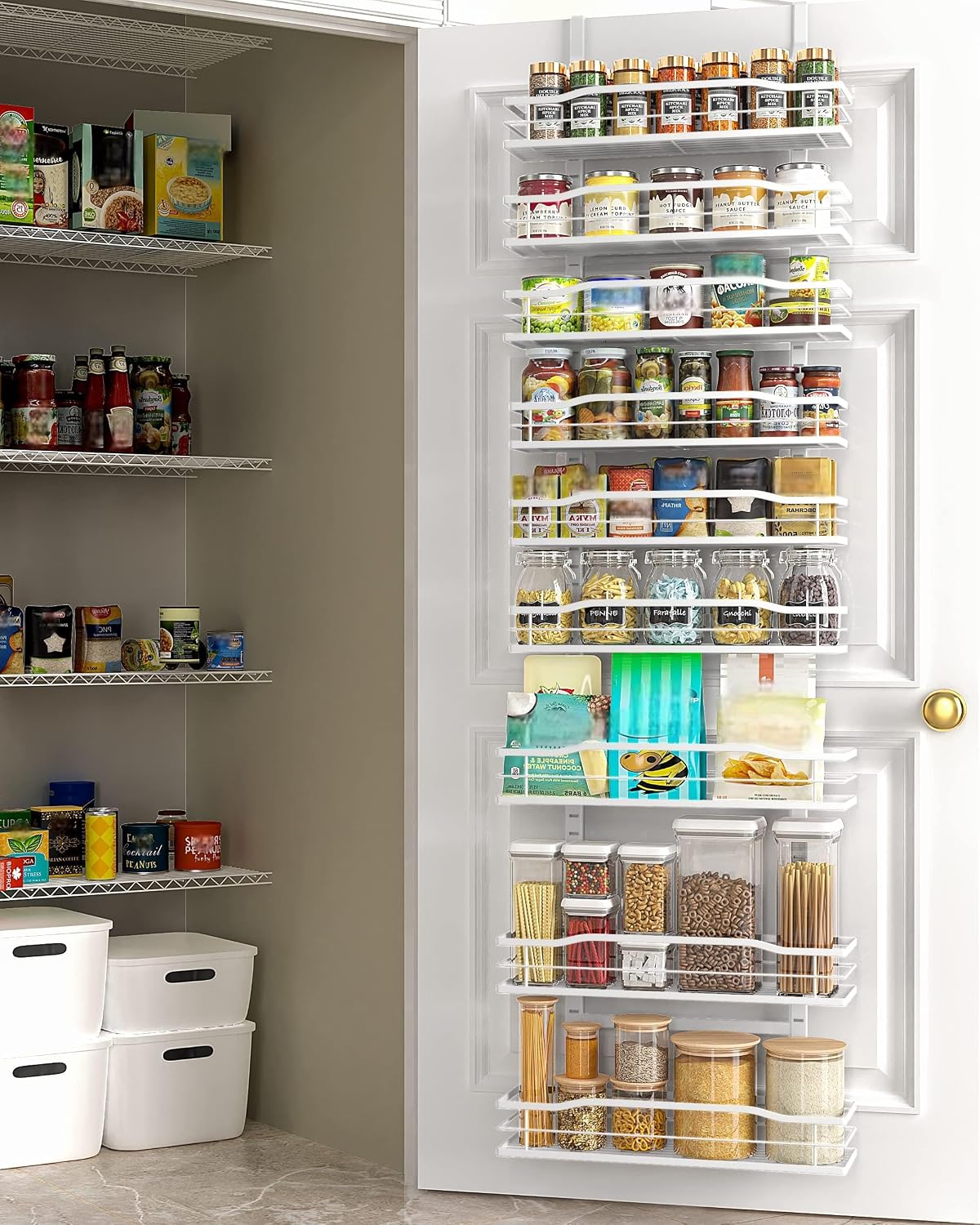 Moforoco White 9-Tier Over-the-Door Pantry Organizer, Metal Hanging Rack