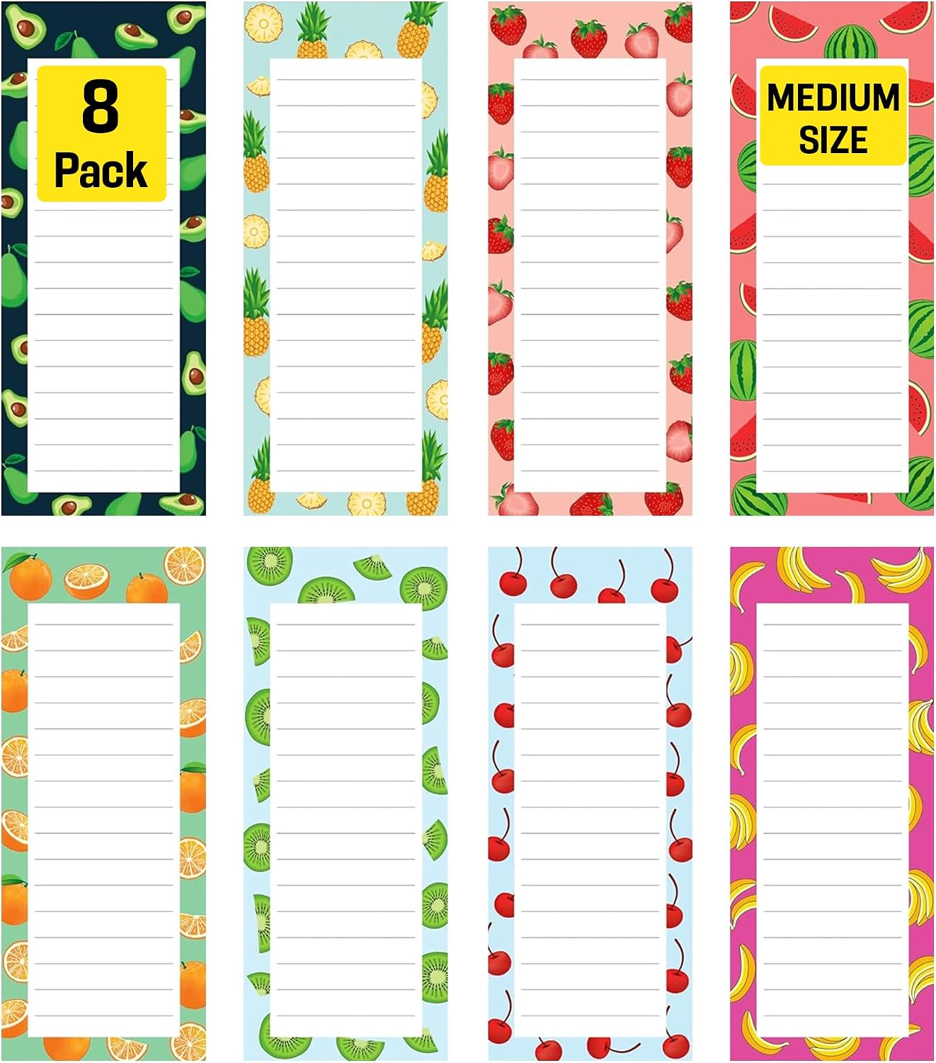 Magnetic Fridge Notepads, 8 Pack, Fruit Design Grocery List Pads