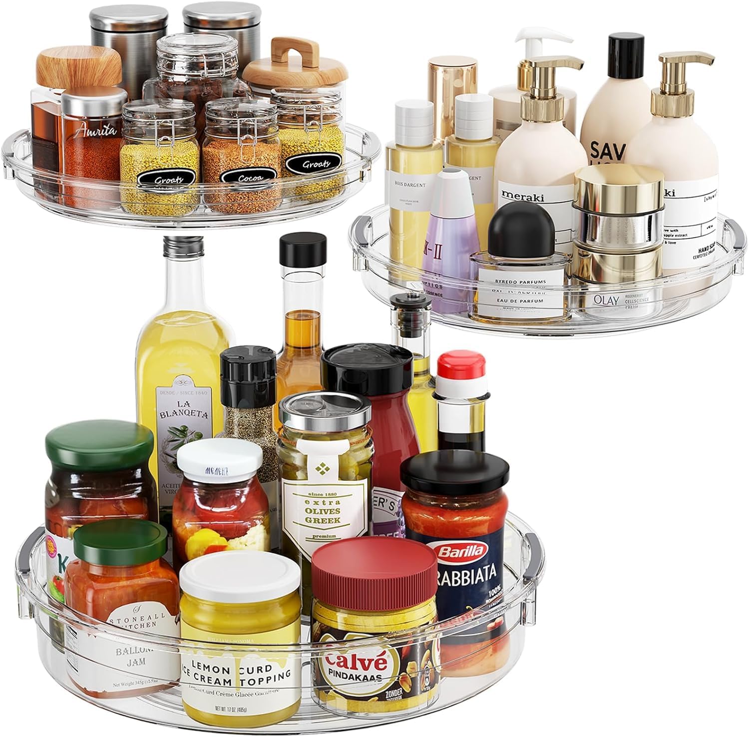 LAMU 3 Pack Clear Lazy Susan Turntable Organizers for Cabinets