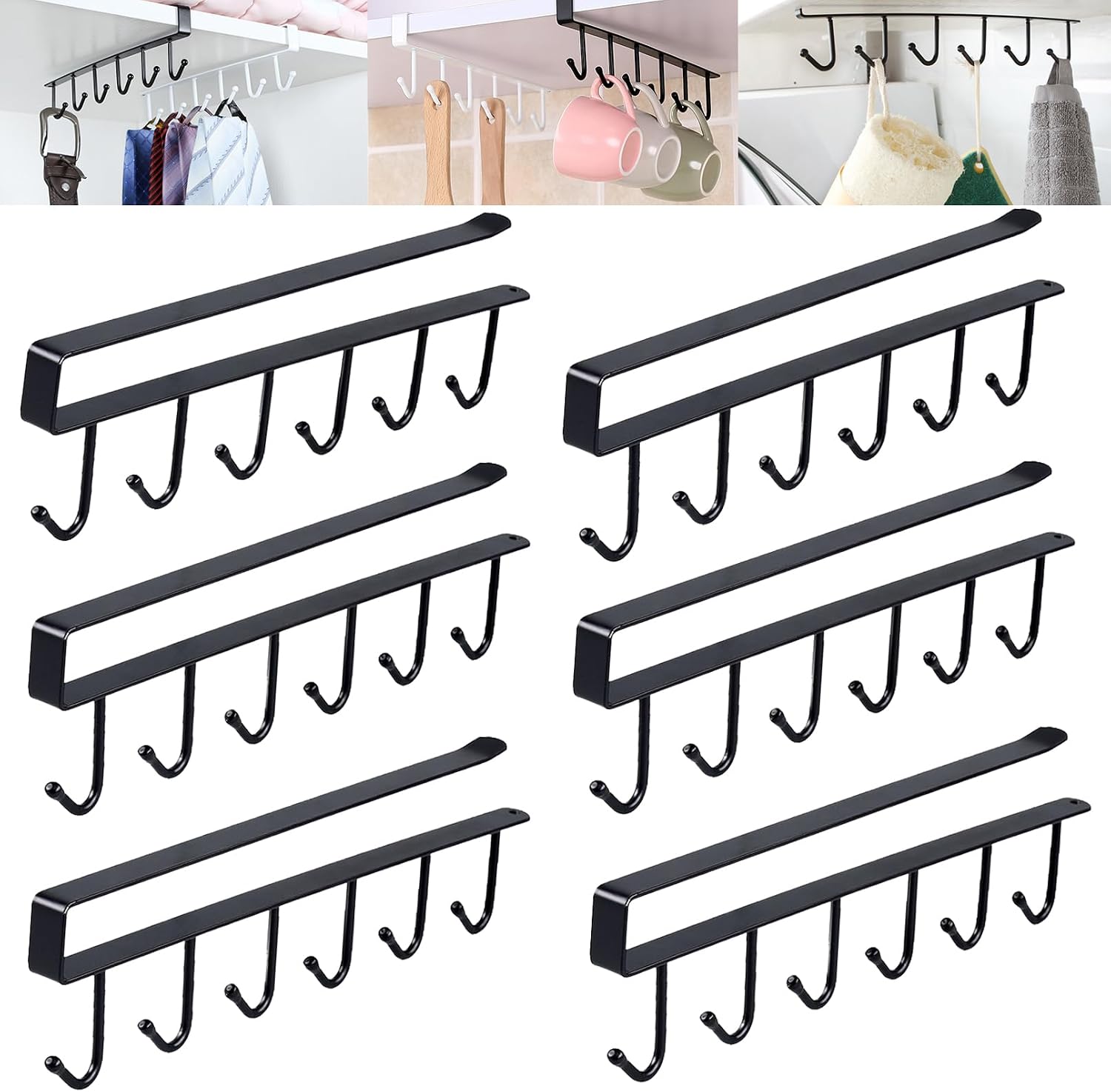 6 Pack Under-Shelf Mug Hooks, Cabinet Mug Holder with 6 Hooks Each