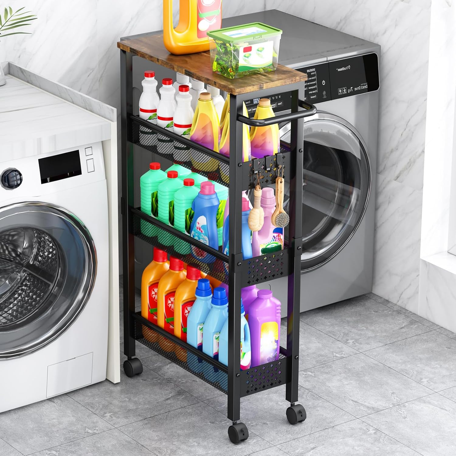 Vivihomety 4-Tier Slim Metal Rolling Utility Cart with Wheels