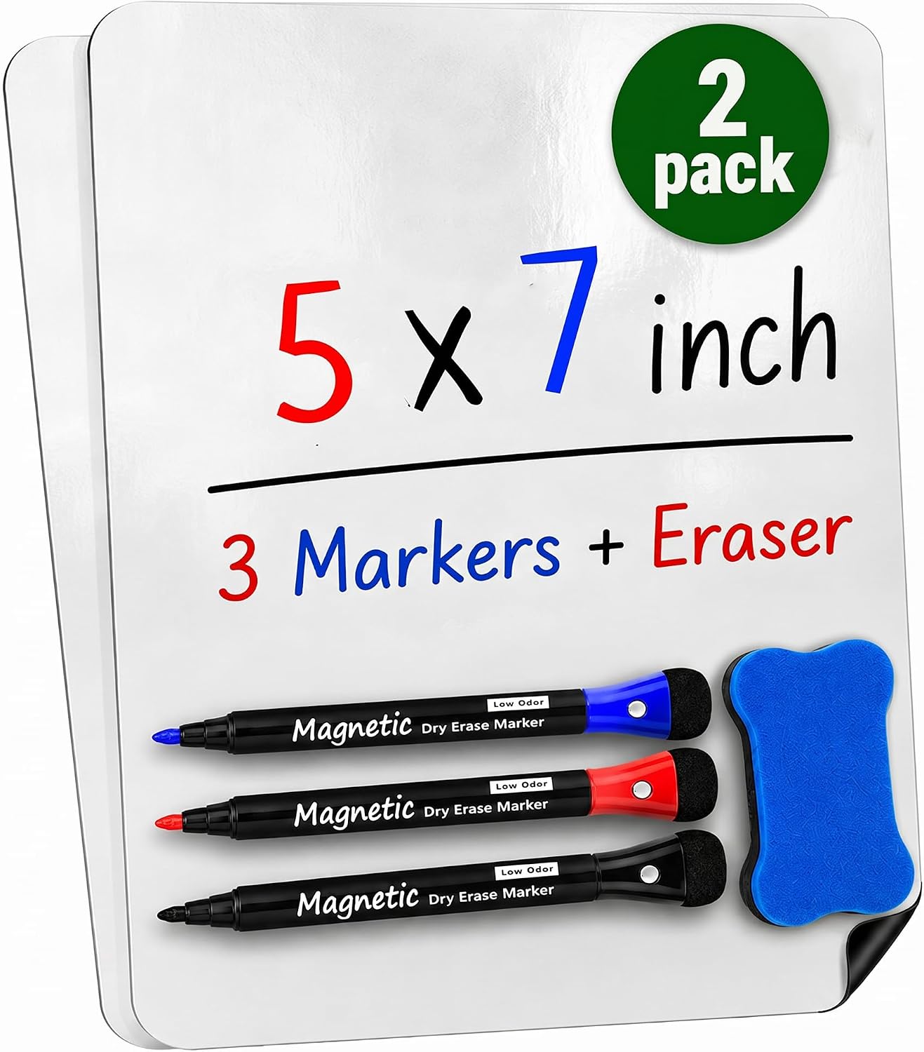 Small Magnetic Dry Erase Boards for Fridge, 5 x 7 Inch, 2 Pack with Markers