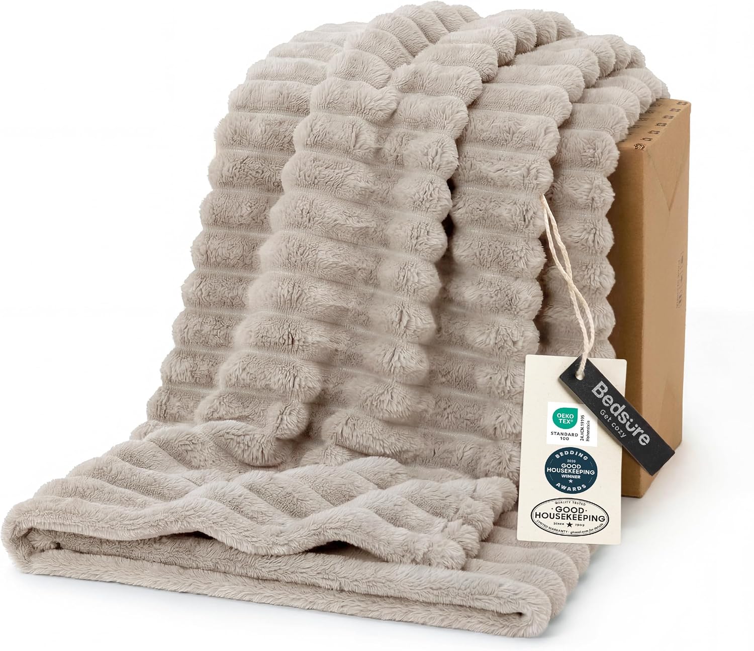 Bedsure Soft Beige Textured Throw Blanket for Couch, 50 x 60 Inch