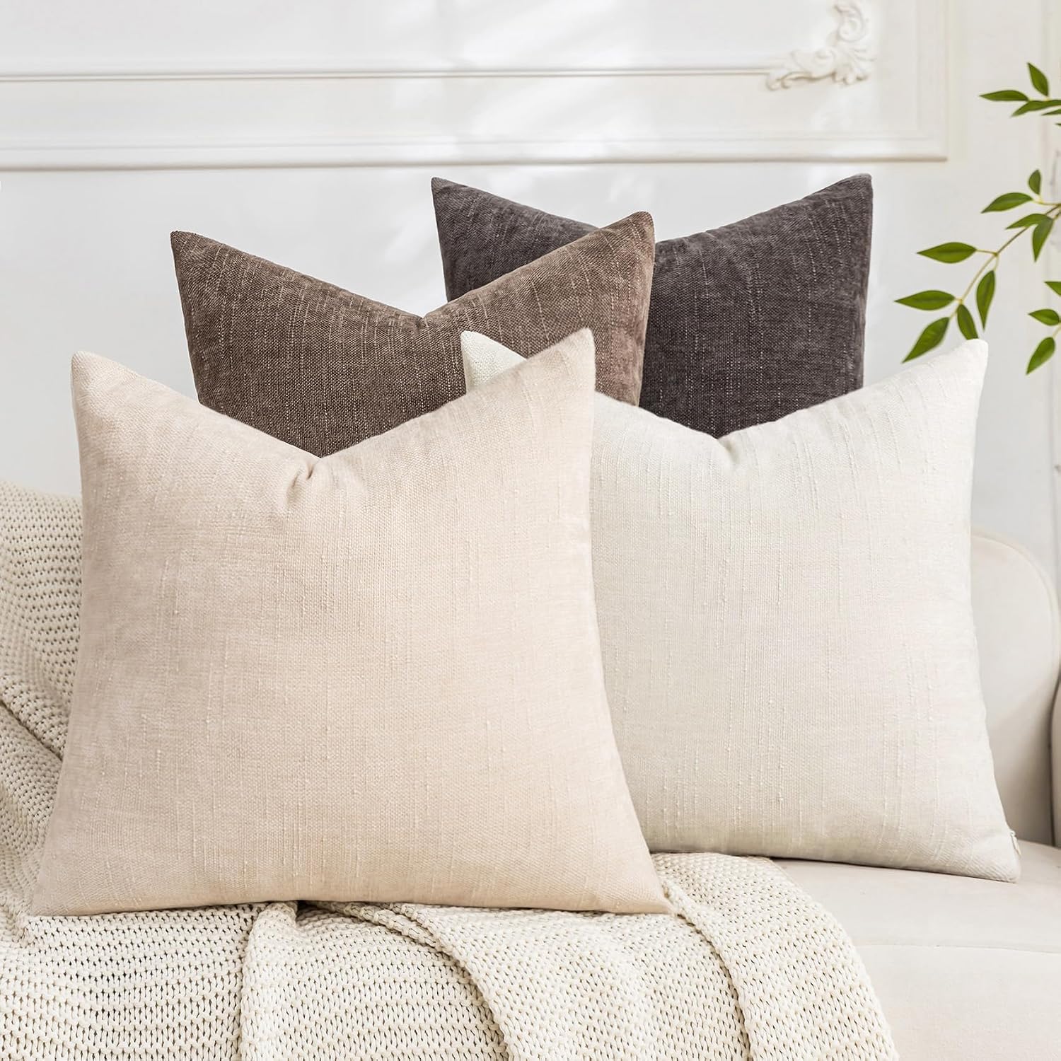 Soft Textured Throw Pillow Covers, 18 x 18 Inch, Set of 4, Neutral