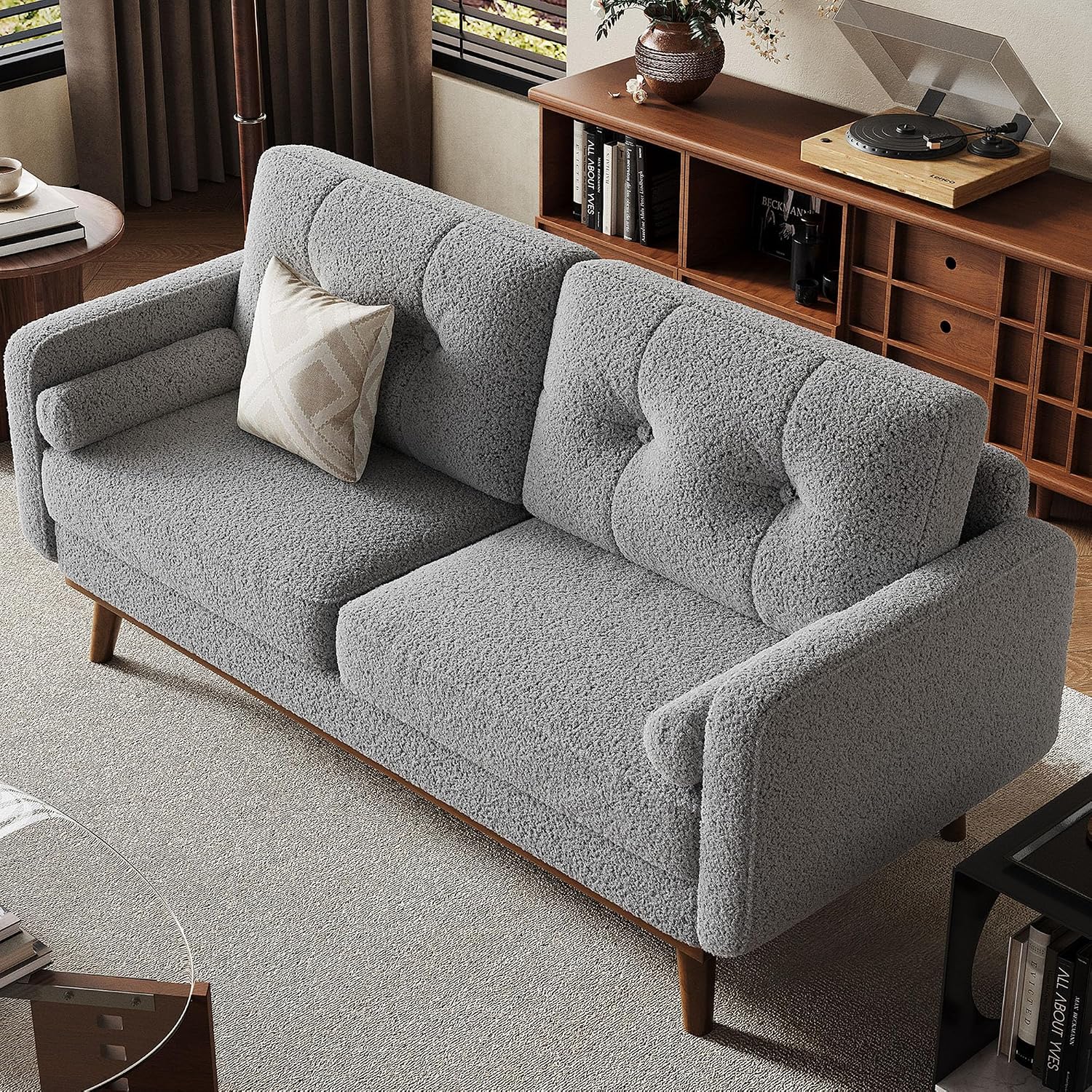 Garvee 65 Inch Mid Century Modern Loveseat Sofa for Small Spaces, Boucle