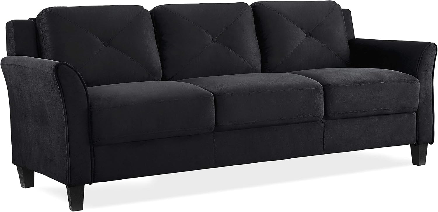 Studio Living Harrington 80.3 Inch Sofa, Transitional Modern, Pocket Coil Comfort, Black Microfiber