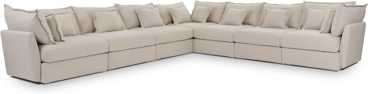 Corner Sectional Sofa, 7 Seater, Cream Linen