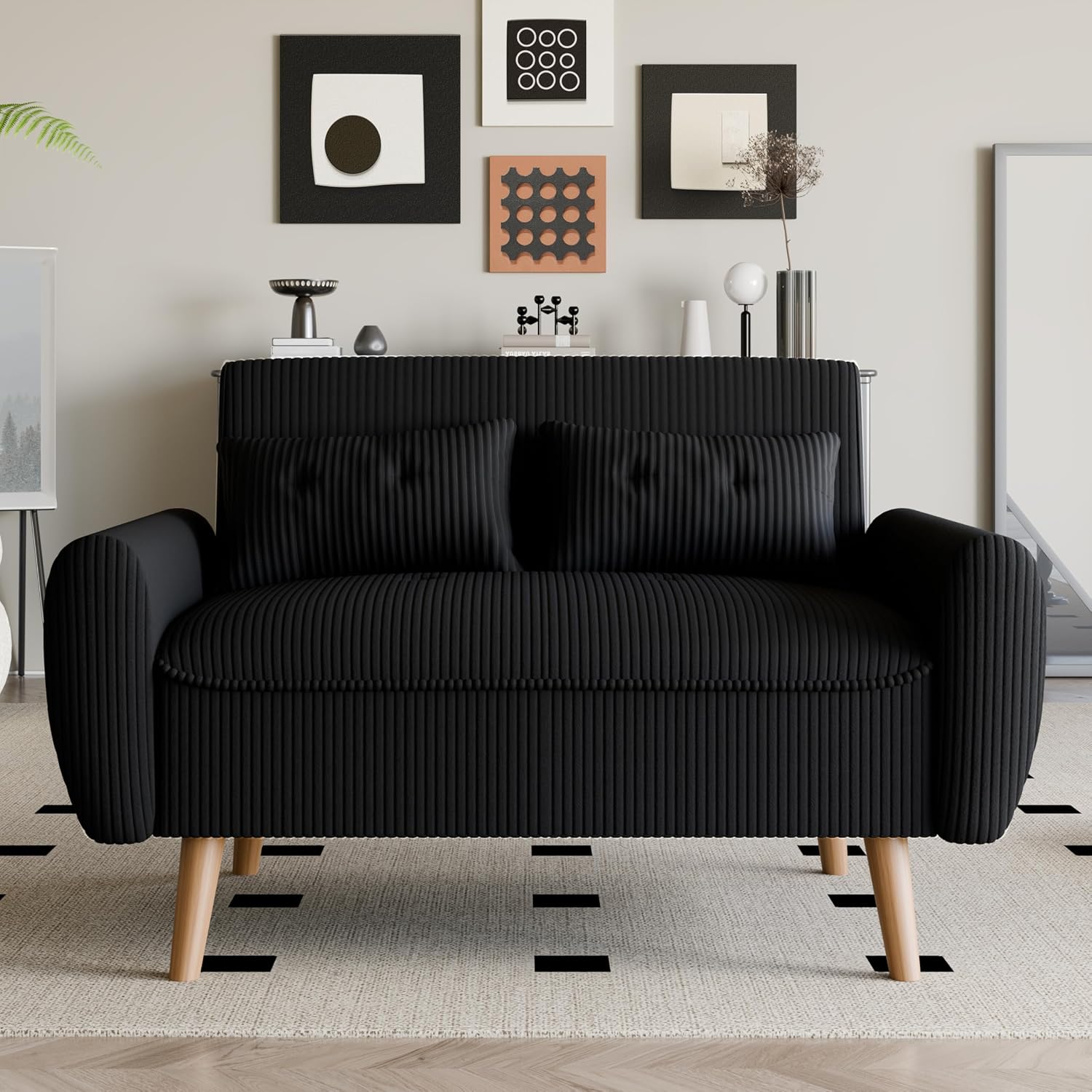 Vongrasig 48 Inch Small Modern Loveseat Sofa, Mid Century Soft Corduroy Fabric 2-Seat Sofa