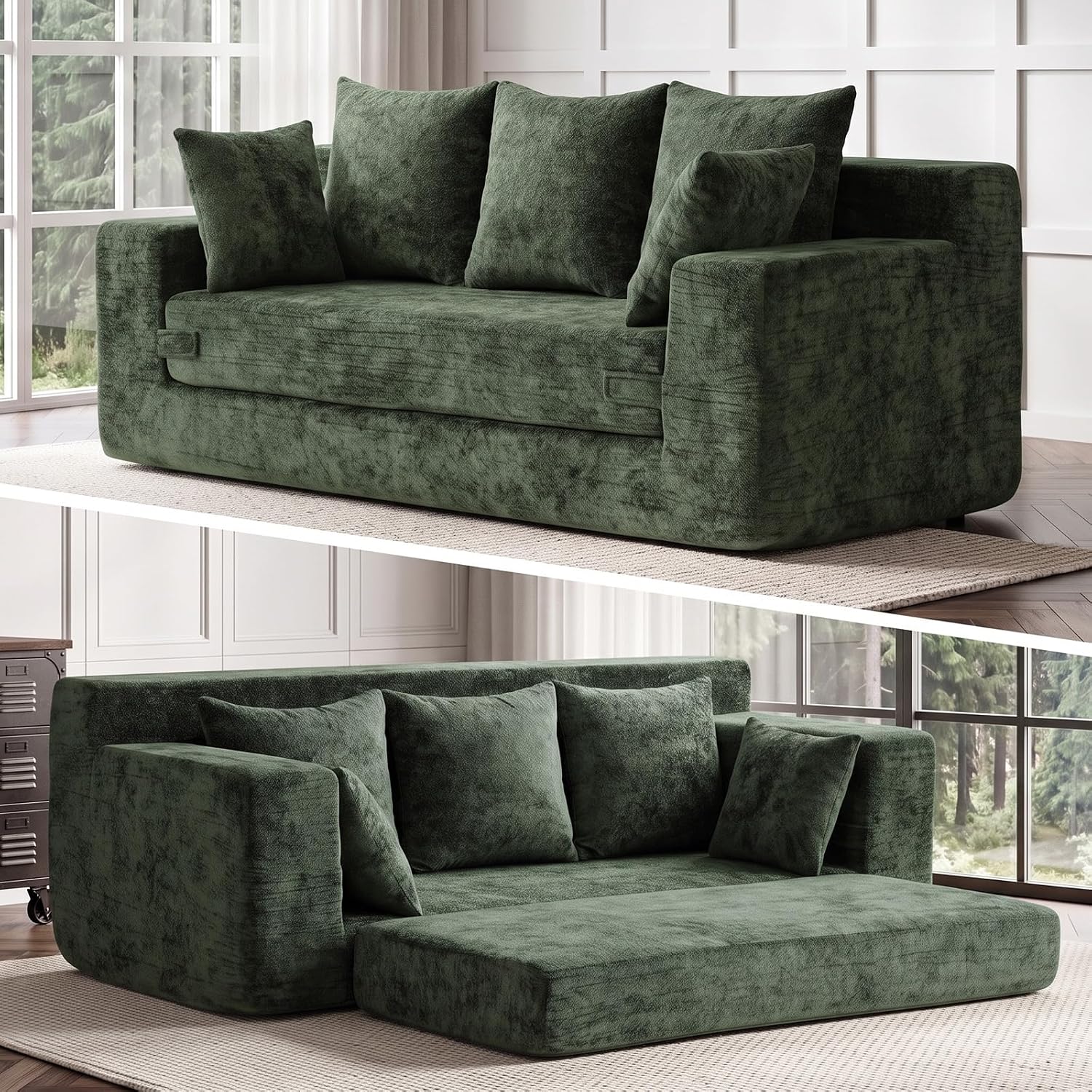 4-in-1 Boneless Sofa Bed, 70 Inch Boneless Couch with Storage Pocket and 5 Pillows