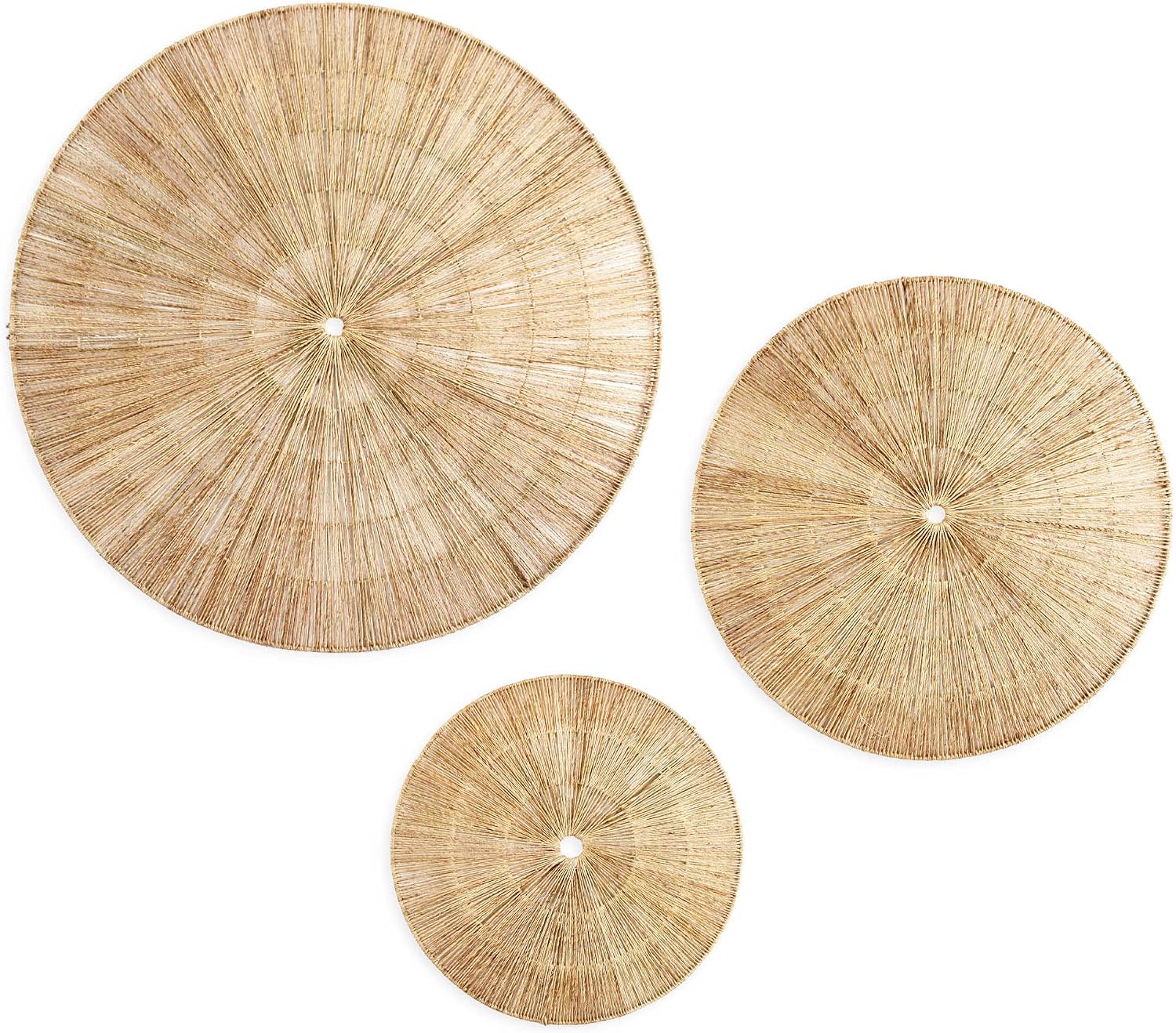 PEMAR Handwoven Jute Wall Hanging Baskets, Set of 3 Round Woven Wall Decor (22