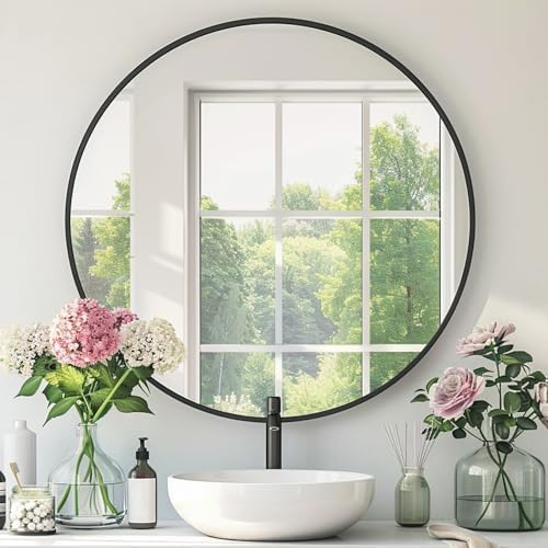 Round Bathroom Mirror, Circle Mirror, Black, 30