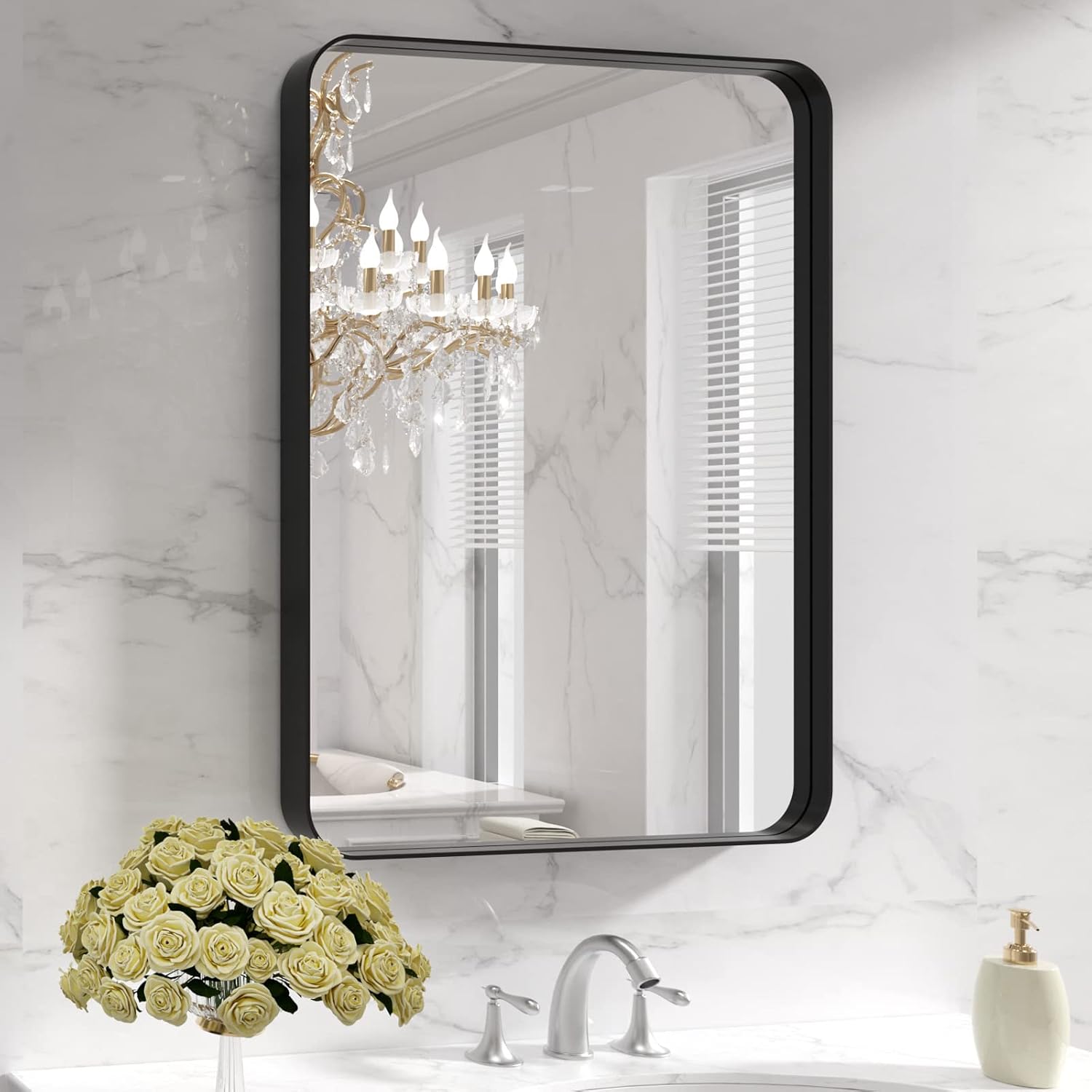 LOAAO 22 x 30 Inch Black Metal Framed Bathroom Mirror