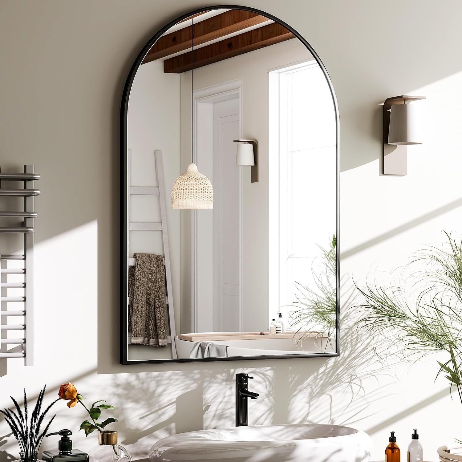 HARRITPURE 20 x 30 Inch Black Arched Bathroom Wall Mirror