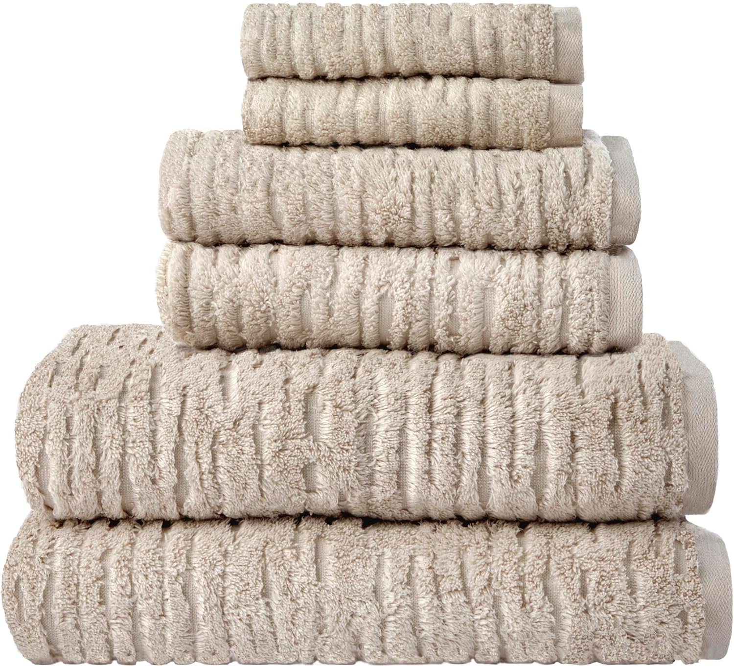 SKL Home CloudSoft 6 Piece Luxury Cotton Bath Towel Set, Oatmeal
